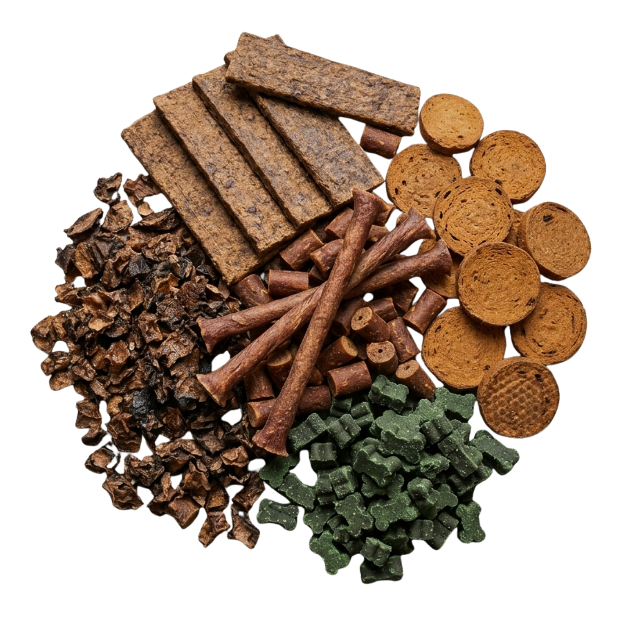 Vielfältige Auswahl an hochwertigen Kauartikeln für Hunde, einschließlich Snacks und Leckerlis.