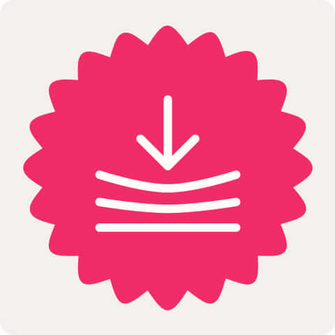Symbol für Download-Option mit nach unten zeigendem Pfeil und mehreren horizontalen Linien.