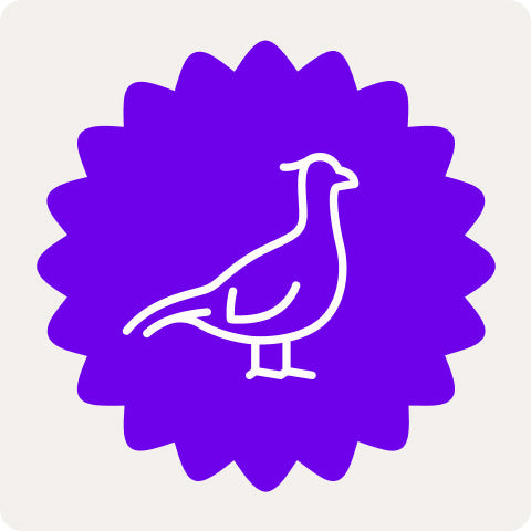 Symbol eines Fasan mit lila Hintergrund für natürliche Fasan Leckerlis für Hunde.