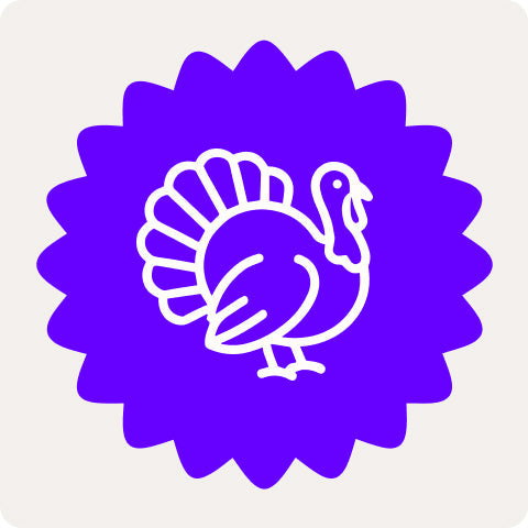 Symbol eines Truthahns auf lila Hintergrund für fettarme putenleckerlis hunde.