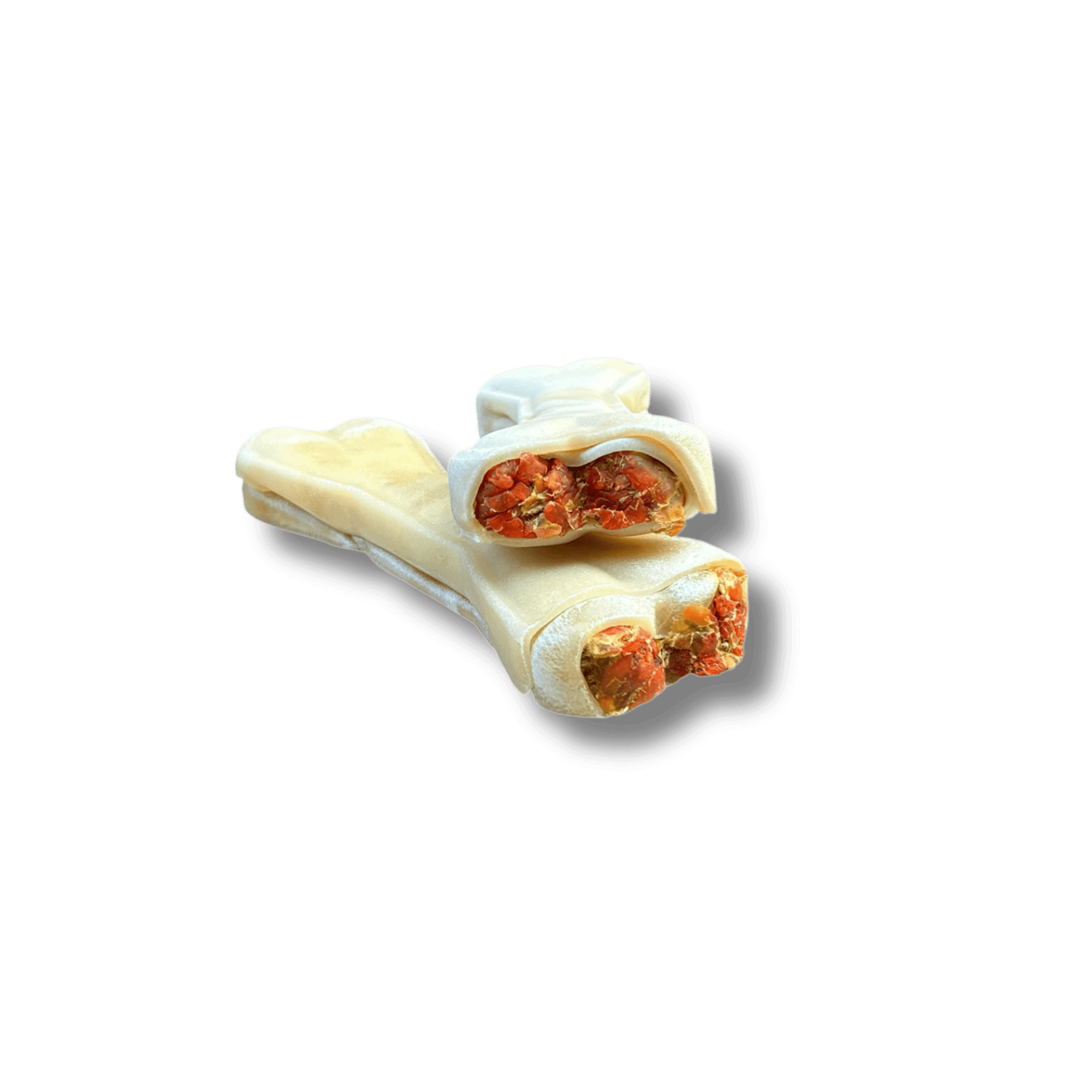 Büffelhautknochen mit Lachsfüllung Seitenansicht zwei Stück