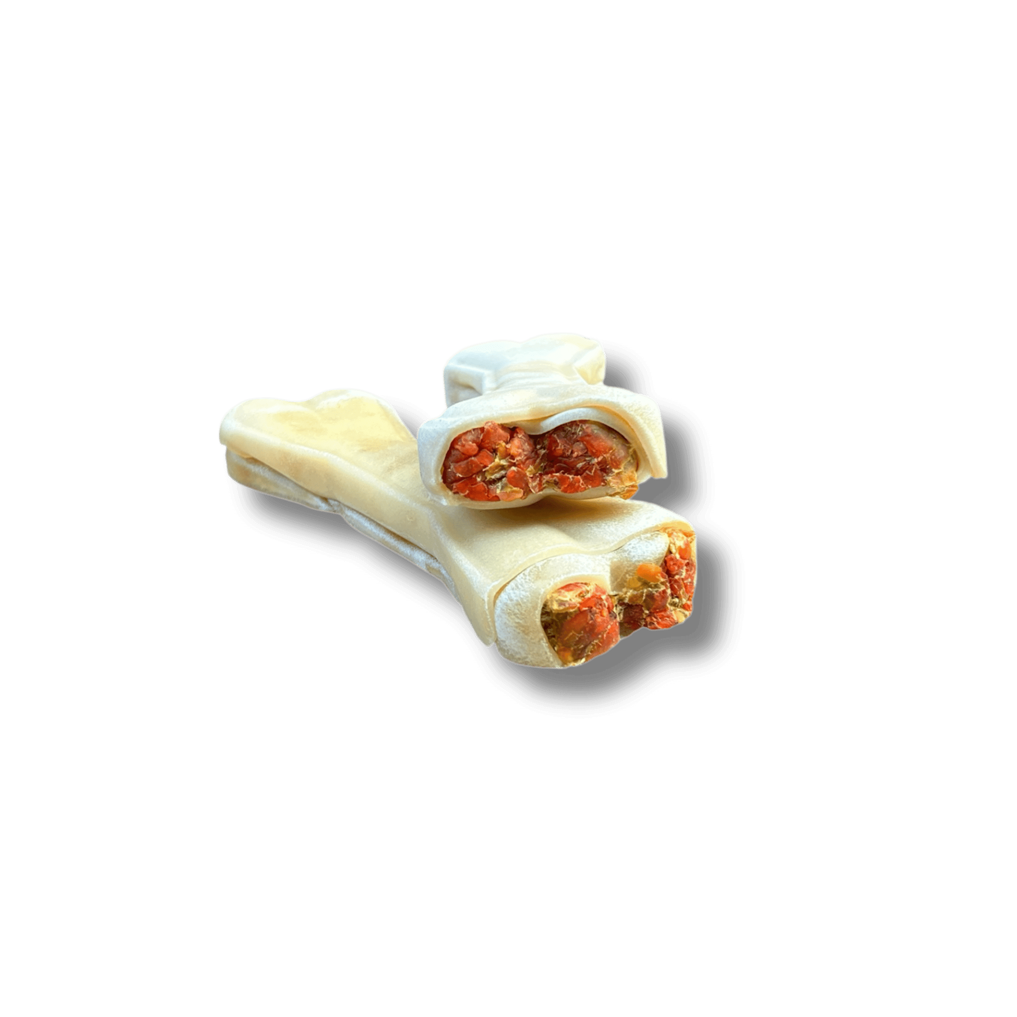 Büffelhautknochen mit Lachsfüllung M -17cm Seitenansicht zwei Stück