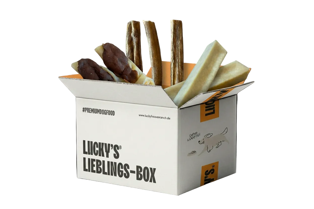 Kalbsziemer, Käsekaustange und Kaninchenohren gefüllt mit Ente. Unser Lucky Heaven Ranch Bestseller Bundle