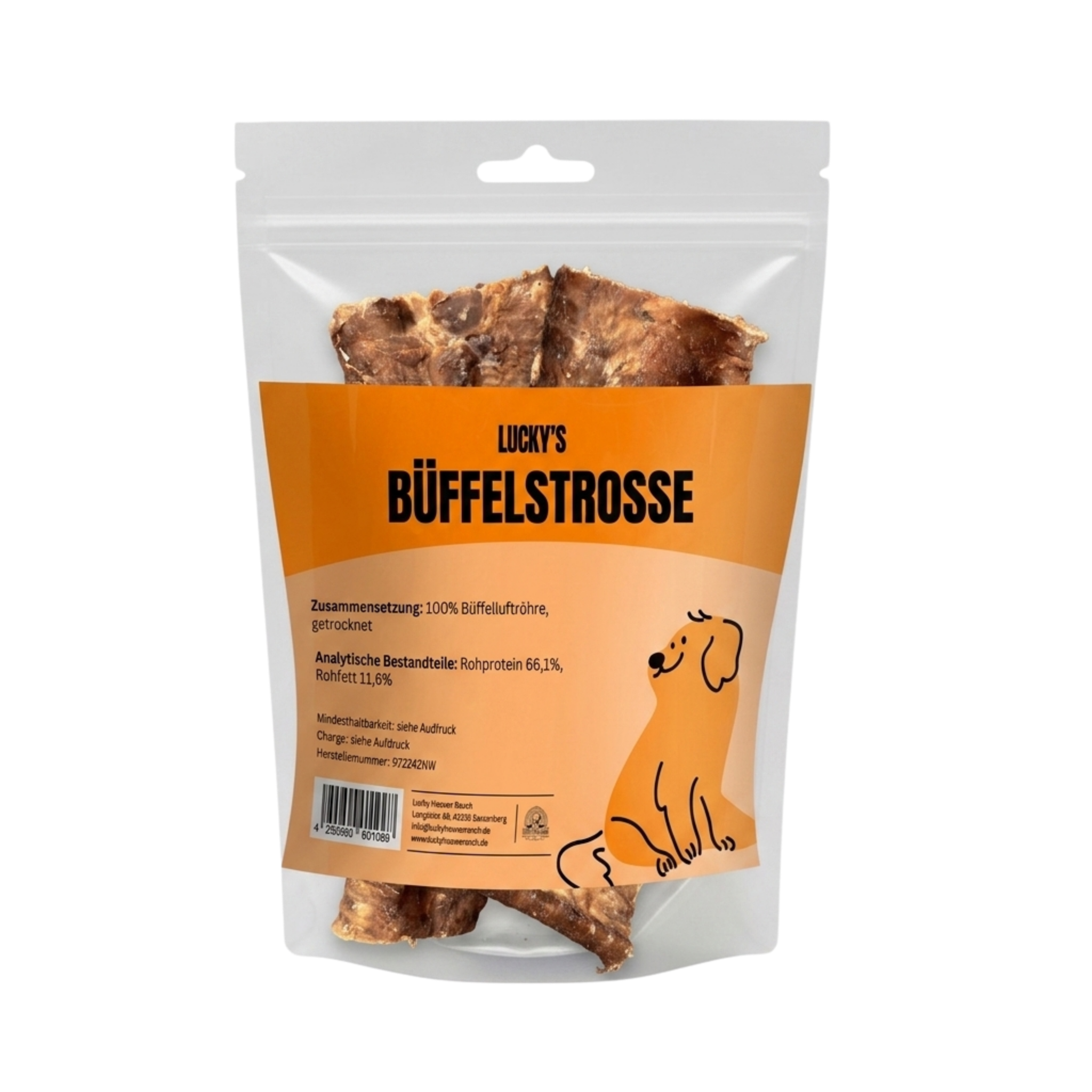 Büffelstrosse-natürlicher-Kauartikel-Hund-Produktverpackung Firma Lucky Heaven Ranch 