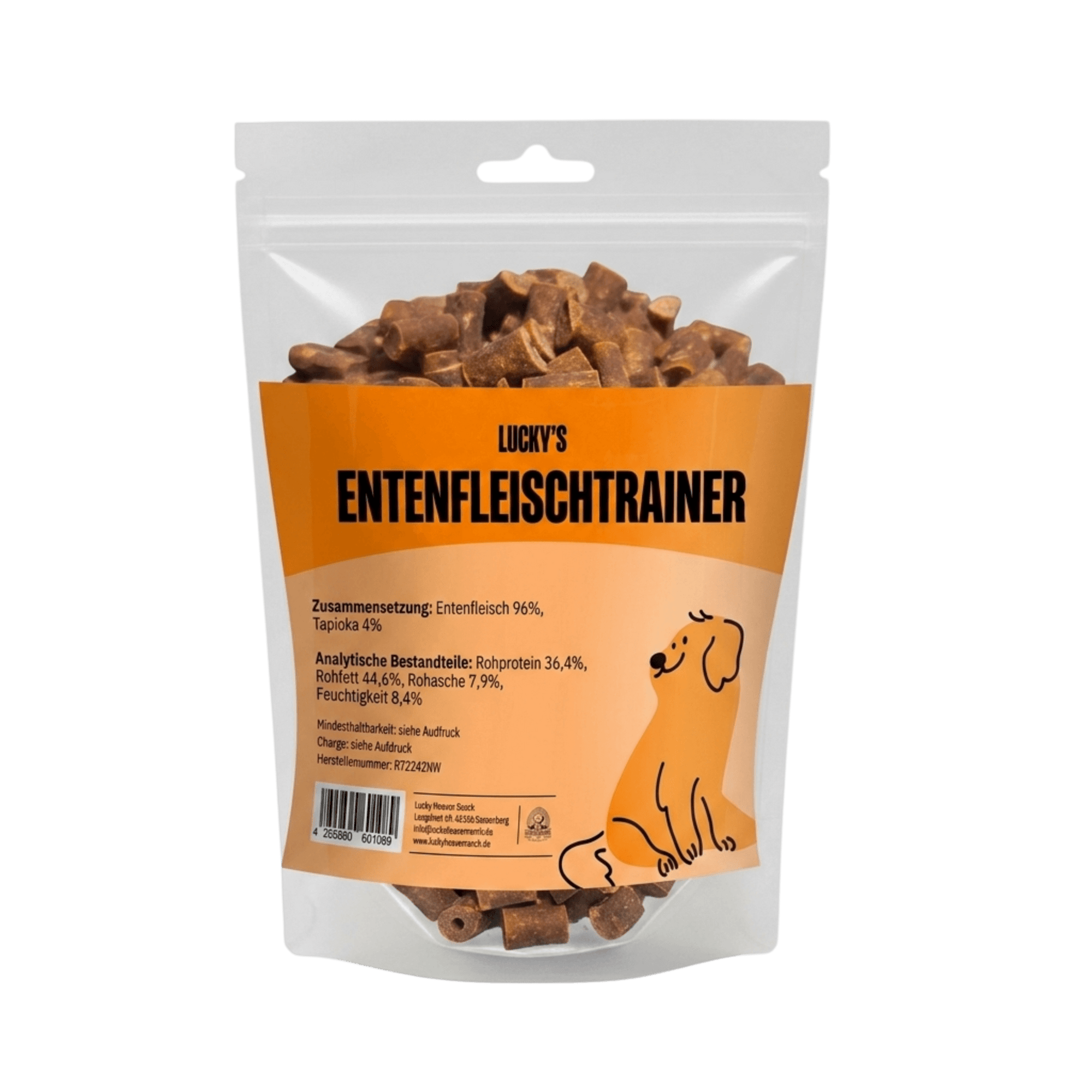 Entenfleischtrainer-Trainingsleckerli-für-Hunde-Produktverpackung-Lucky-Heaven-Ranch