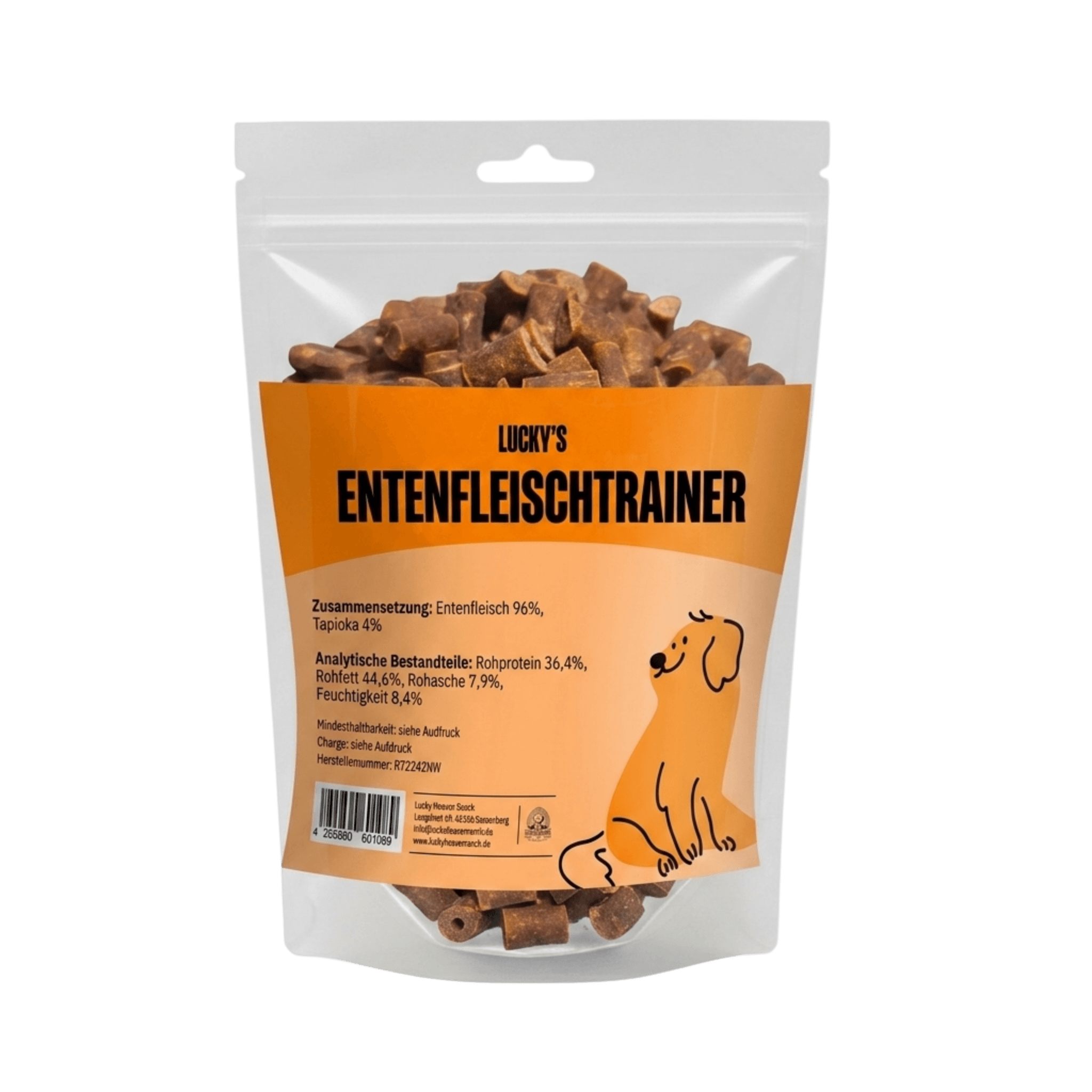 Entenfleischtrainer-Trainingsleckerli-für-Hunde-Produktverpackung-Lucky-Heaven-Ranch