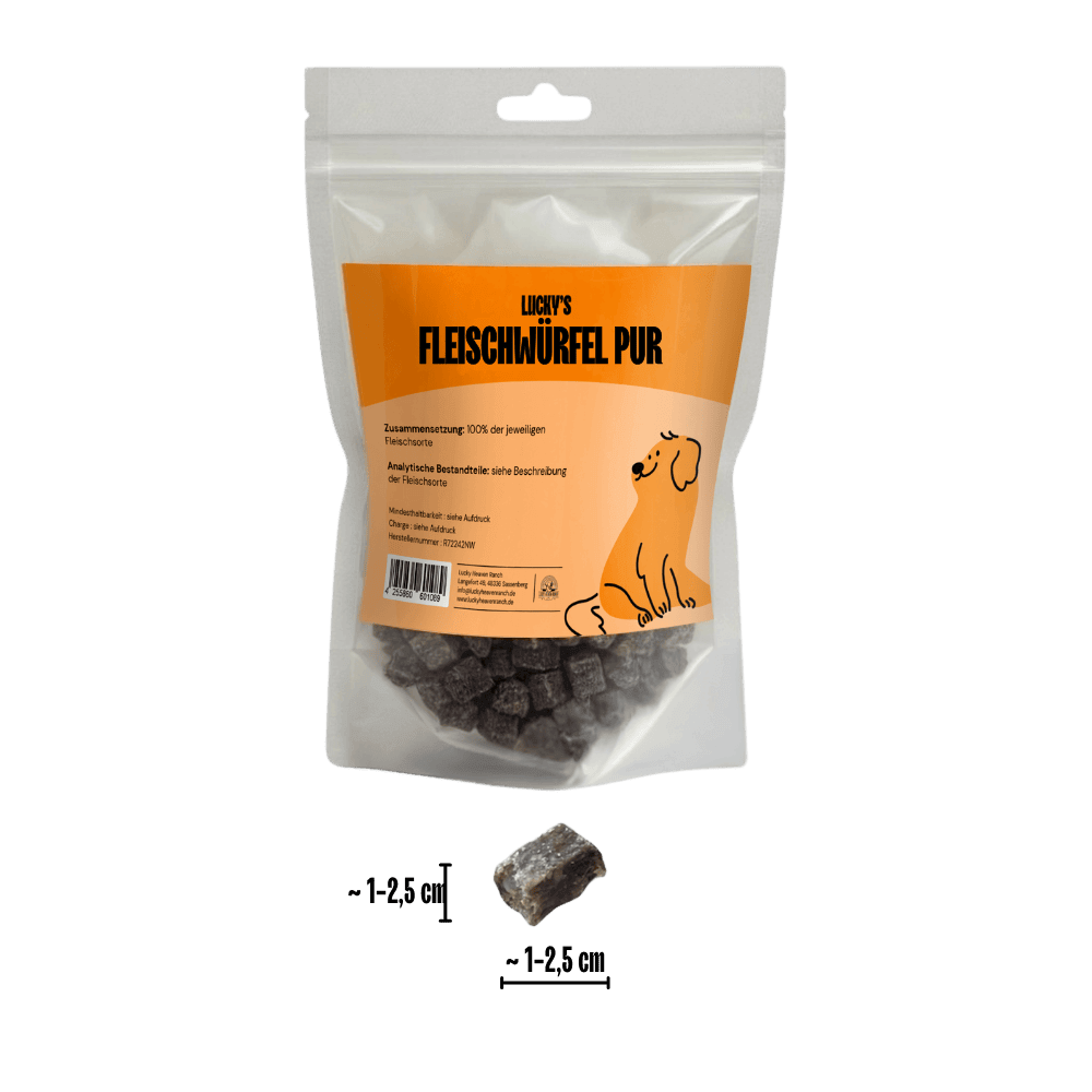 Fleischwürfel Pur Hirsch – Größenansicht des Fleischsnacks für Hunde