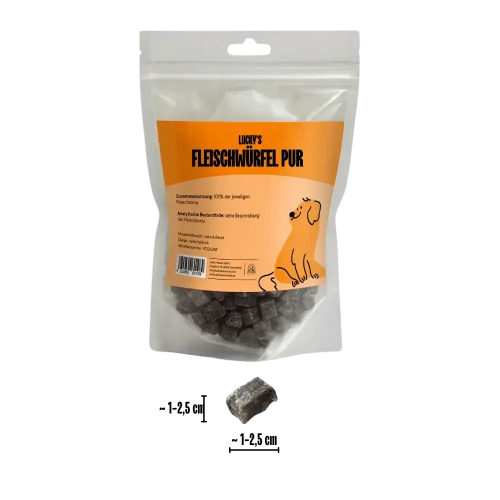 Fleischwürfel Pur Hirsch – Größenansicht des Fleischsnacks für Hunde