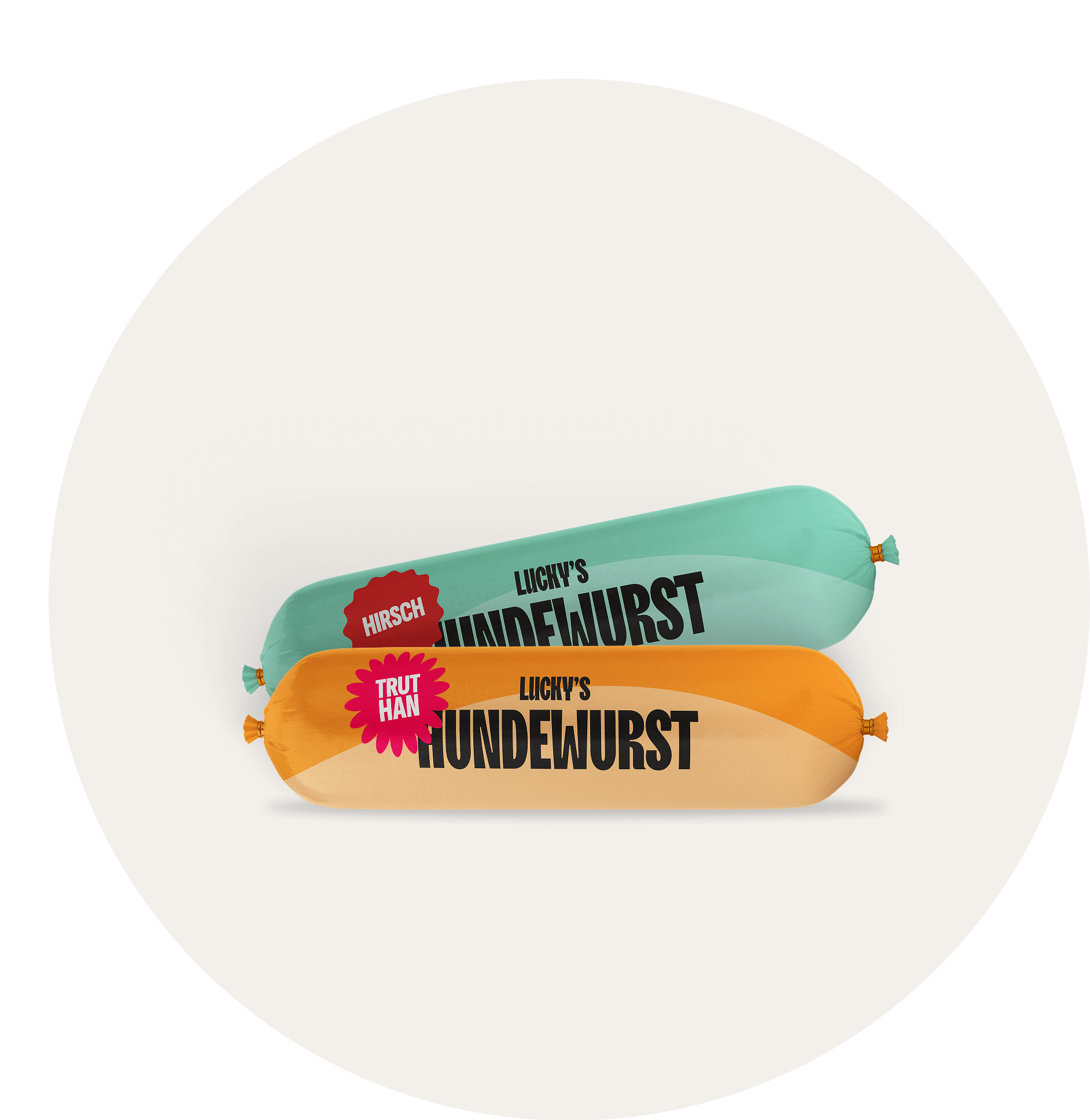 Lucky's Hundewurst in zwei Sorten: Hirsch und Truthahn, hypoallergen und aus premium Zutaten für Hunde.
