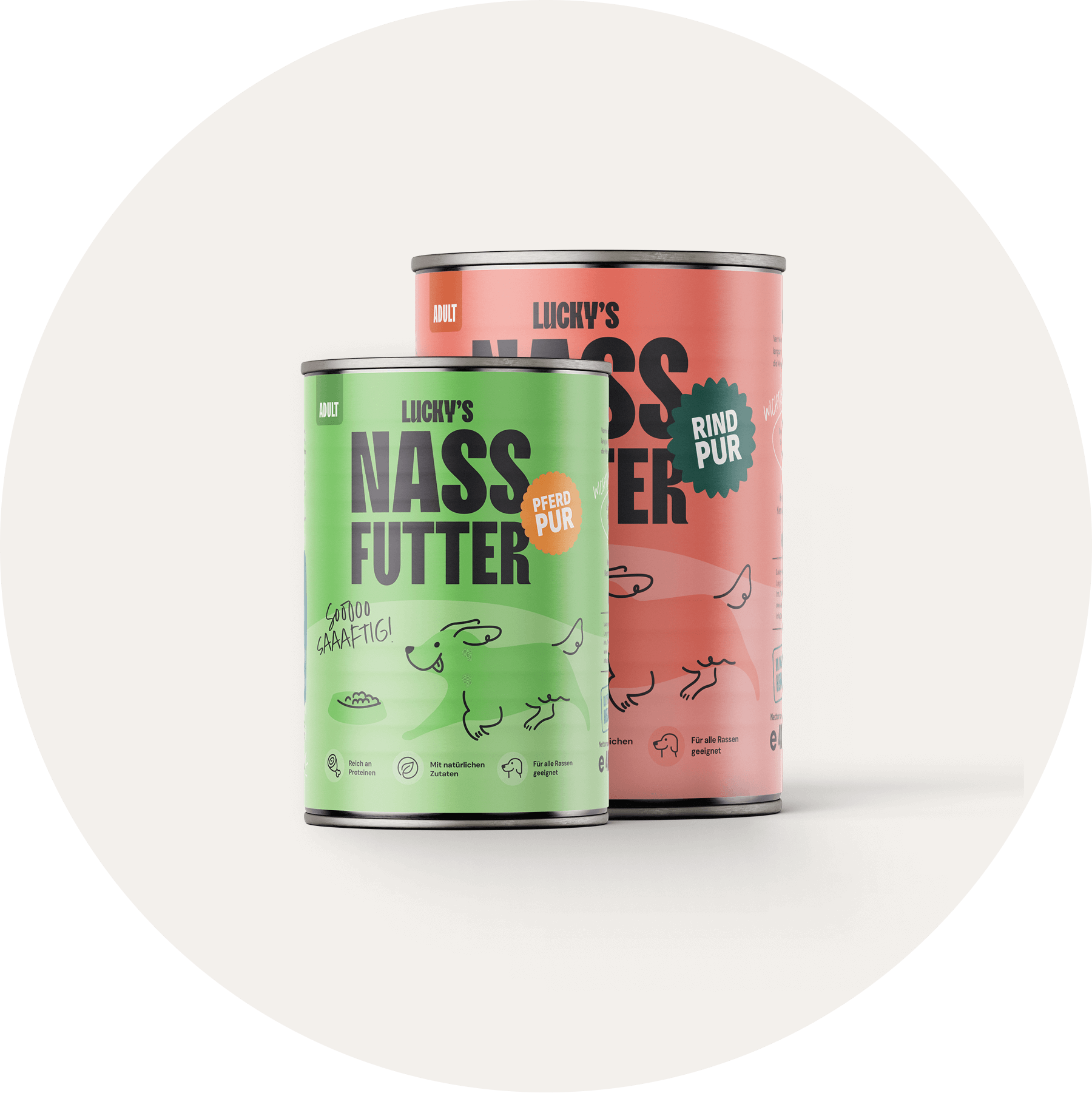 Lucky's Nassfutter in Dosen, hypoallergen und Premium Qualität für Hunde von Lucky Heaven Ranch.