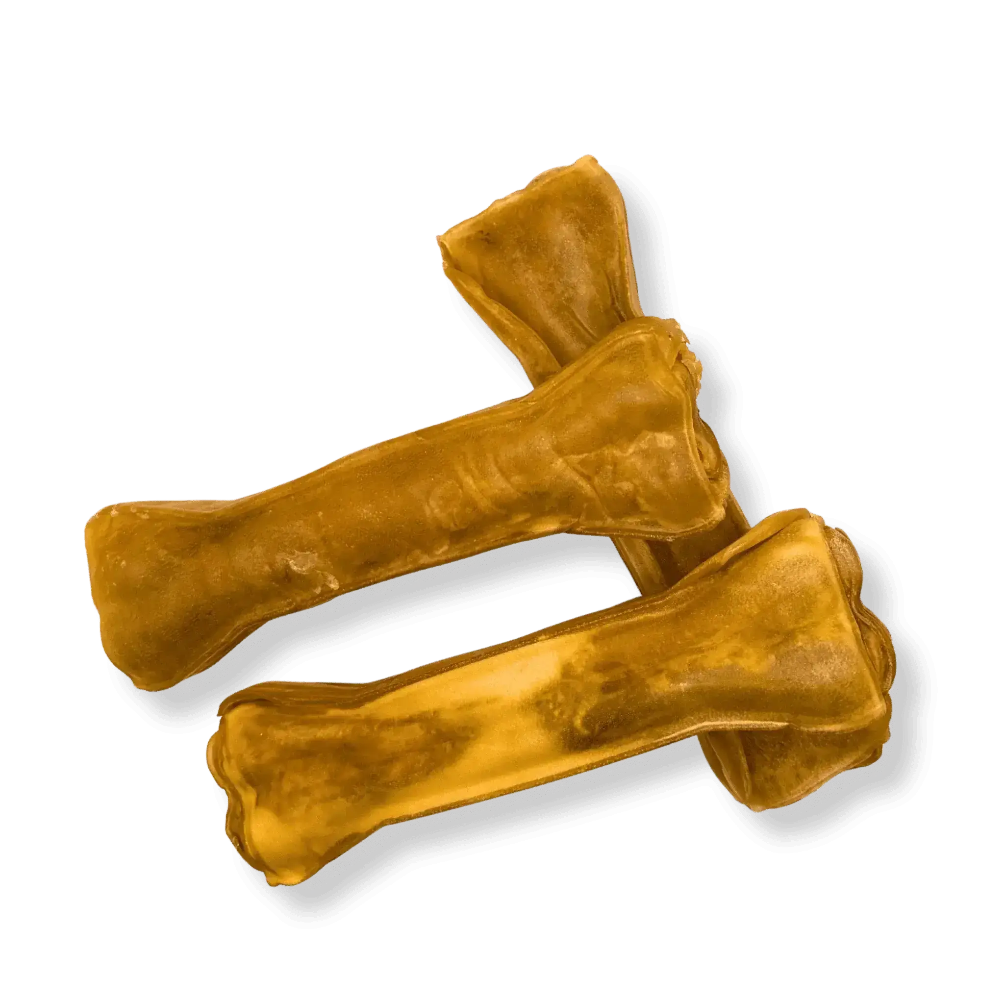 Hirschhautknochen 17cm – Drei Hunde-Kausnacks in Knochenform schrä