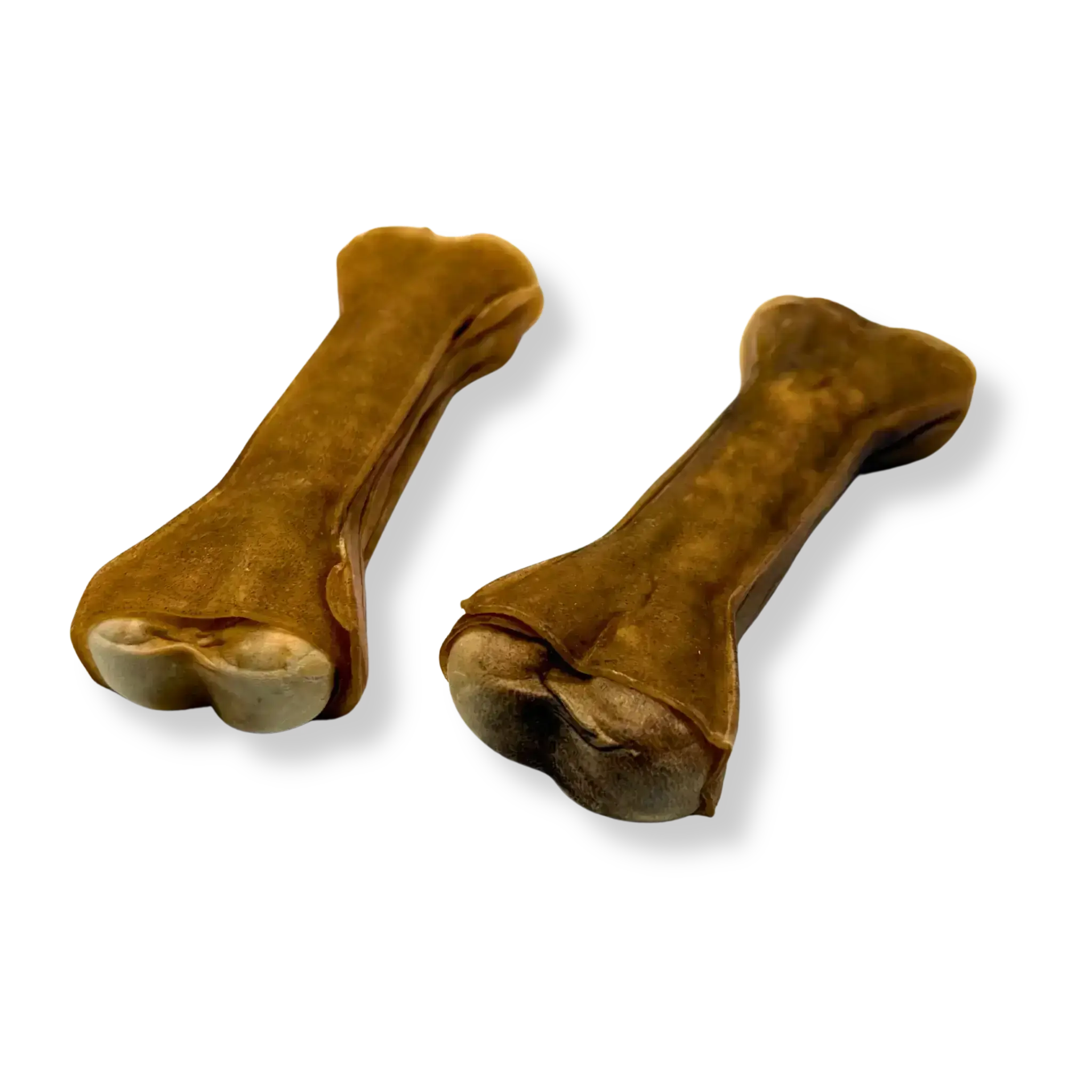 Hirschhautknochen Pur 12cm – Zwei naturbelassene Kauschwarten in Knochenform im Detail