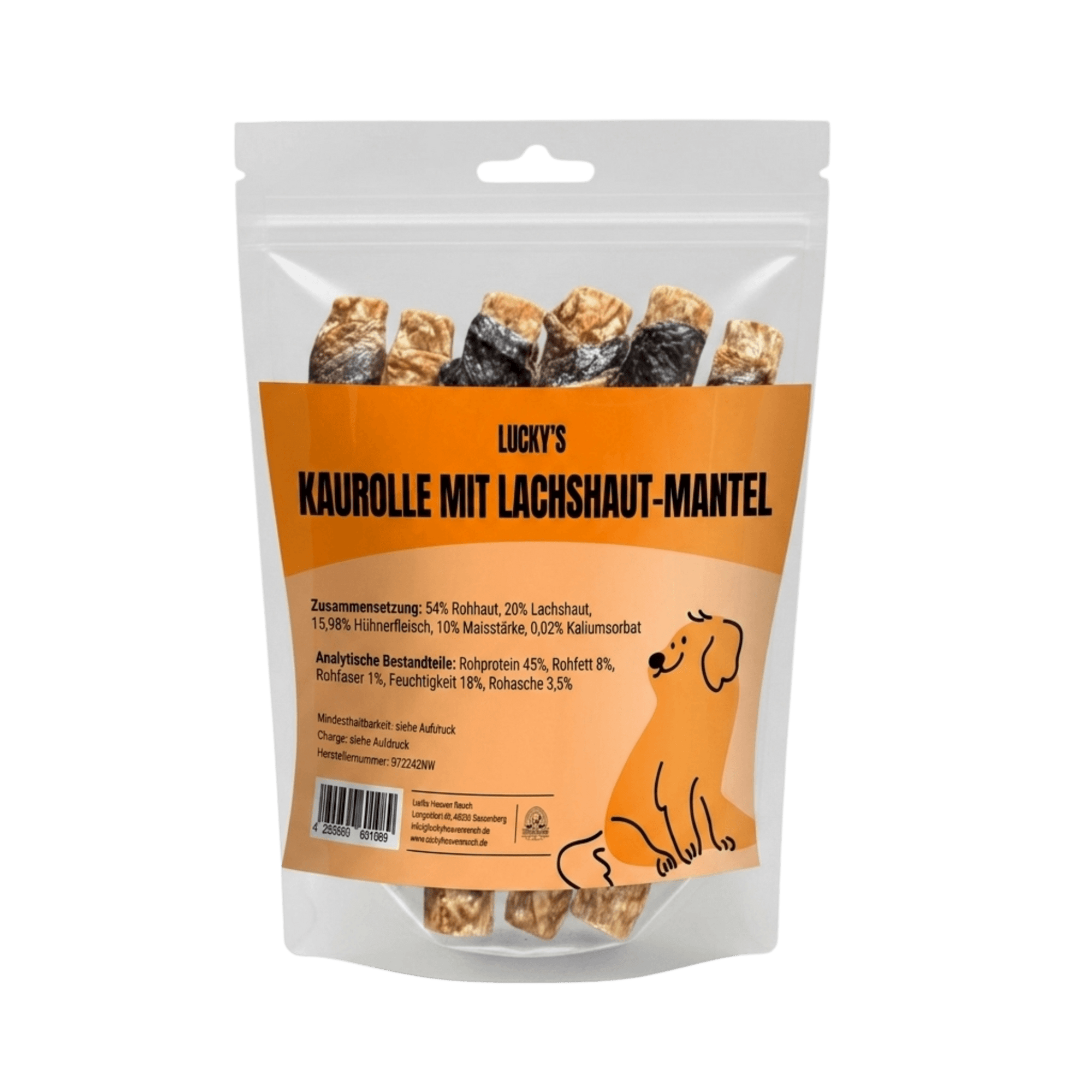 Kaurolle mit Lachs Mantel Natur Kauartikel für Hunde Lucky Heaven Ranch
