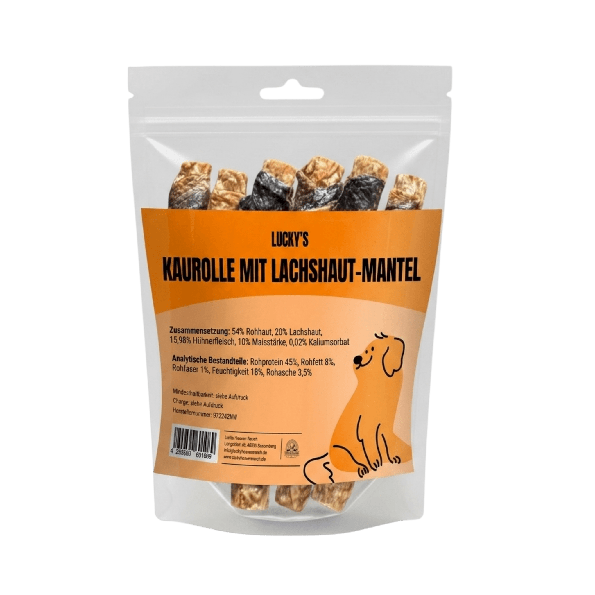 Kaurolle mit Lachs Mantel Natur Kauartikel für Hunde Lucky Heaven Ranch