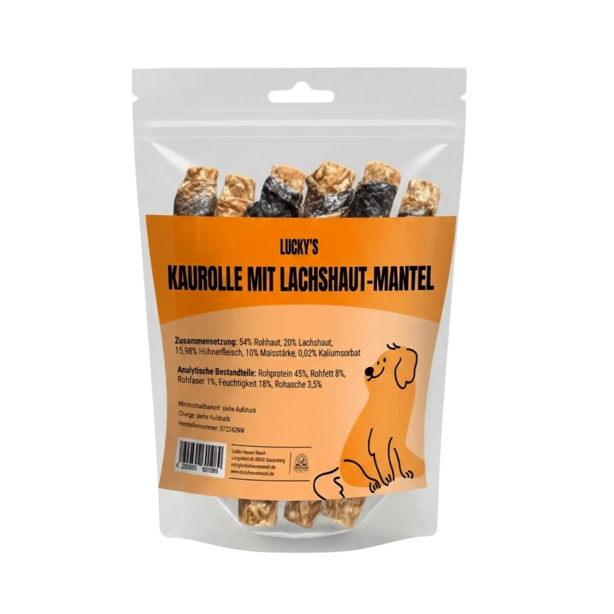 Kaurolle mit Lachs Mantel Natur Kauartikel für Hunde Lucky Heaven Ranch