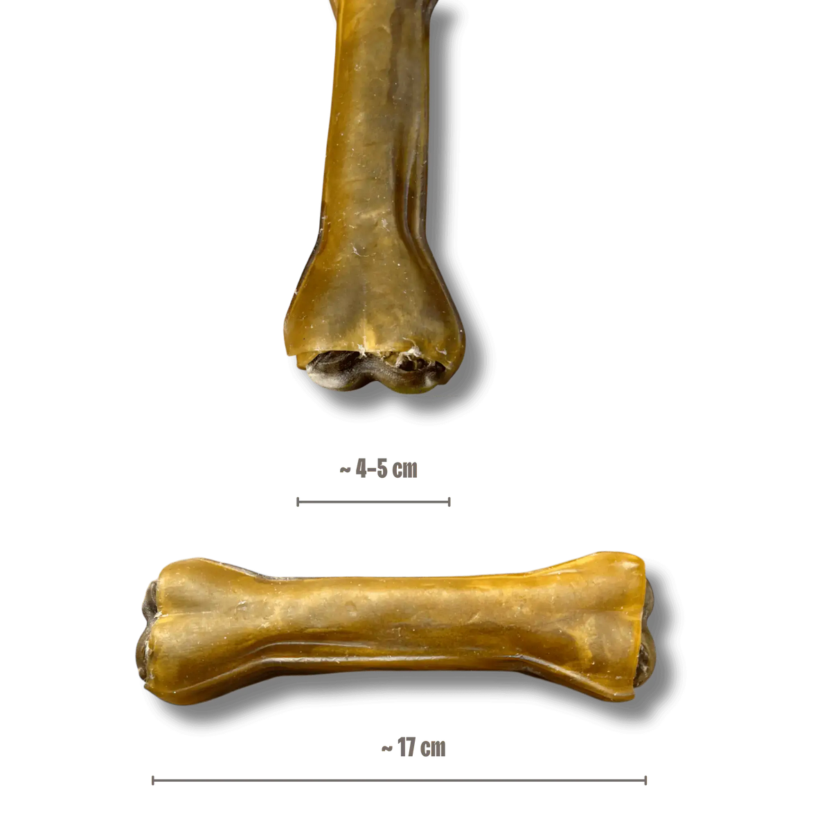 Pferdehaut Kauknochen für Hunde 17cm mit Größenangabe 17cm Lang und 4-5cm Breit