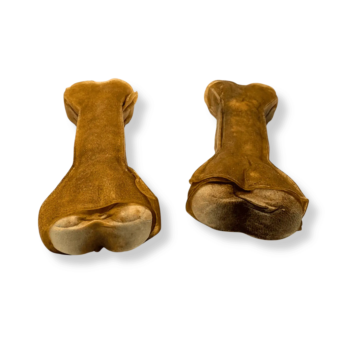 Pferdehaut Kauknochen Pur 12cm – Zwei naturbelassene Kauschwarten in Knochenform im Detail