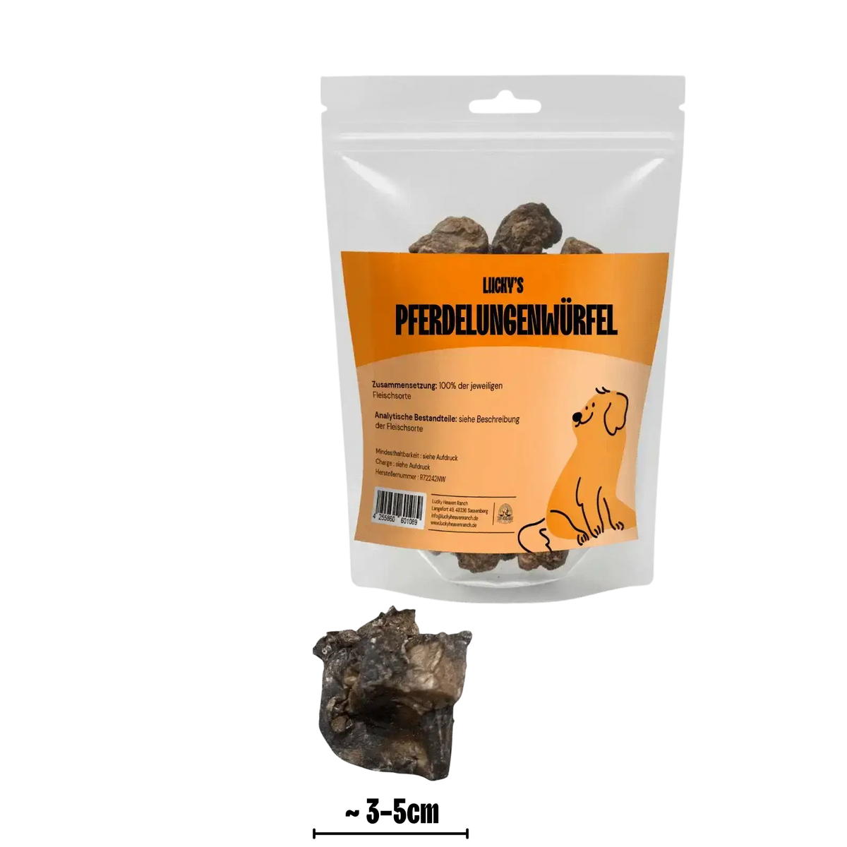 Pferdelungenwürfel mit Abmessungen in Originalverpackung – natürlicher Kauartikel für Hunde