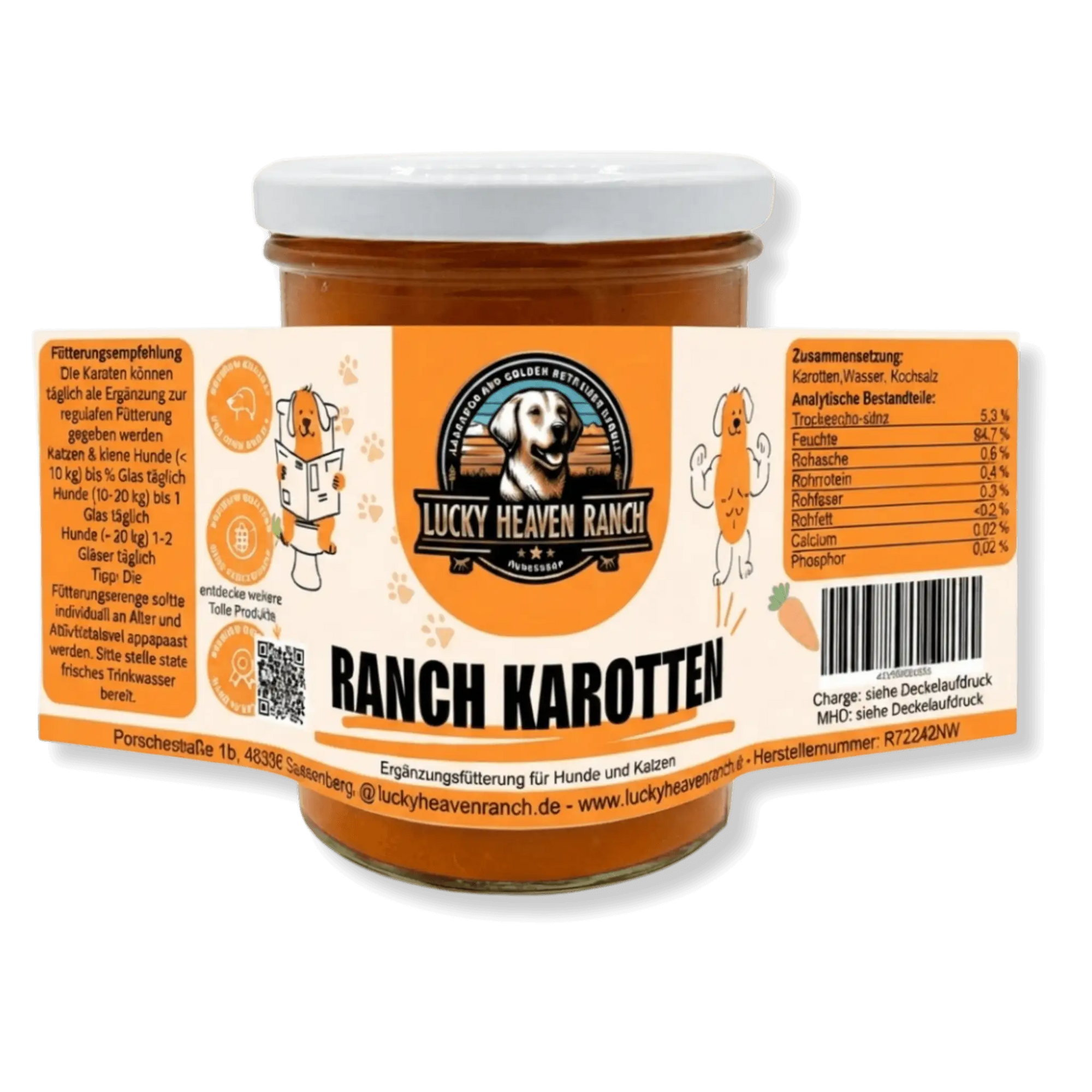 Barf im Glas, unsere Ranch Karotten sind Ideal für Hunde mit Darmbeschwerden.