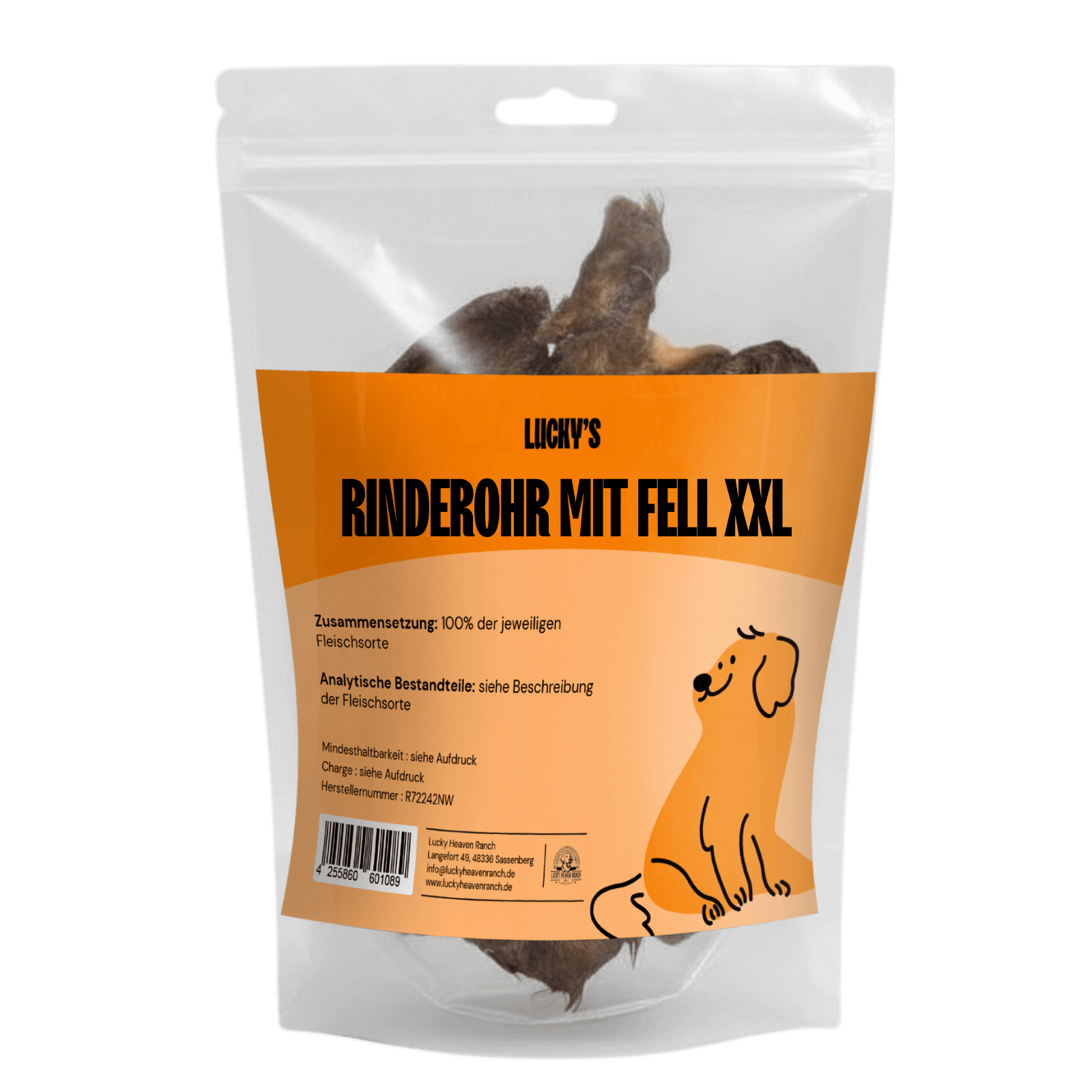 Rinderohr mit Fell XL in Originalverpackung – Kauartikel für Hunde