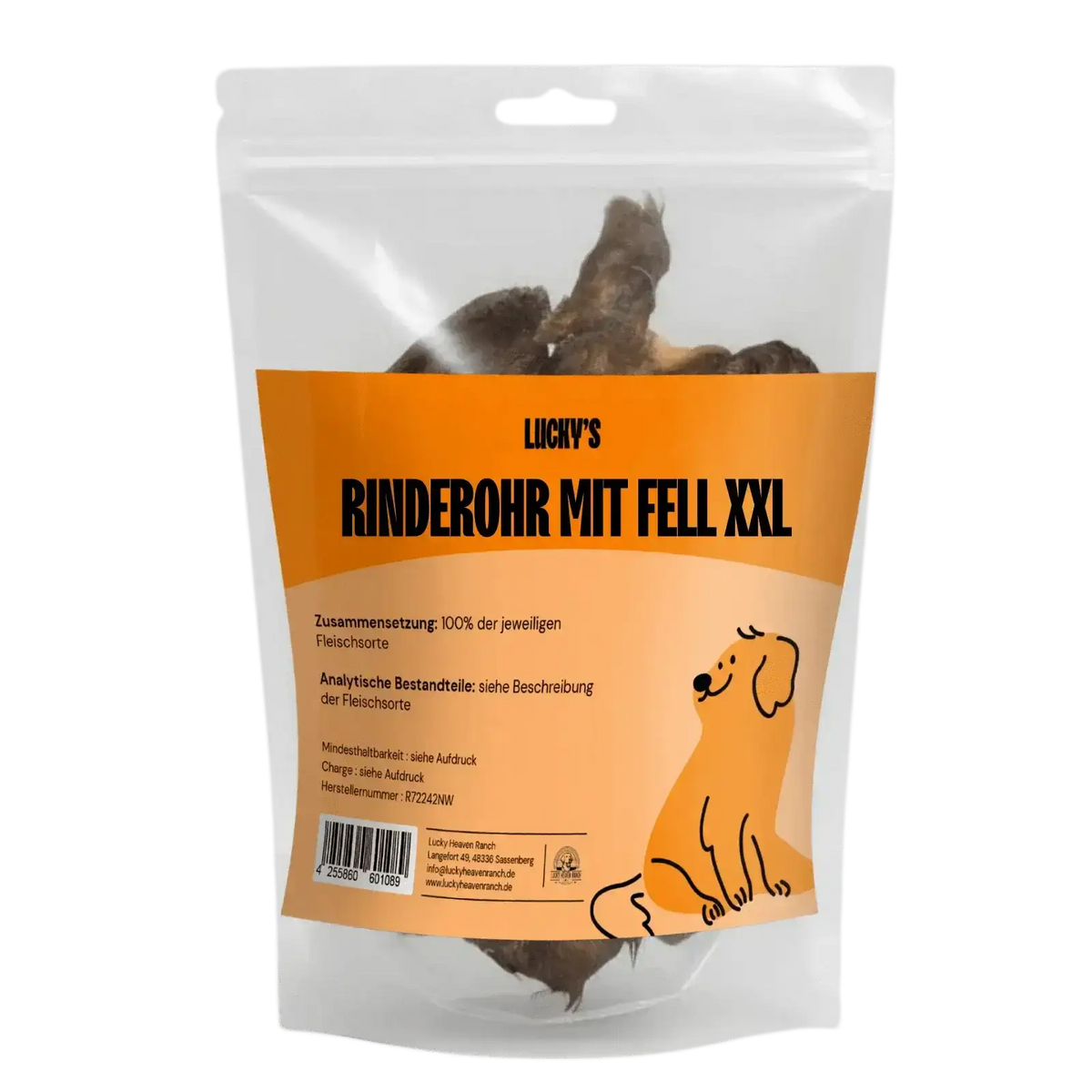 Rinderohr mit Fell XL in Originalverpackung – Kauartikel für Hunde