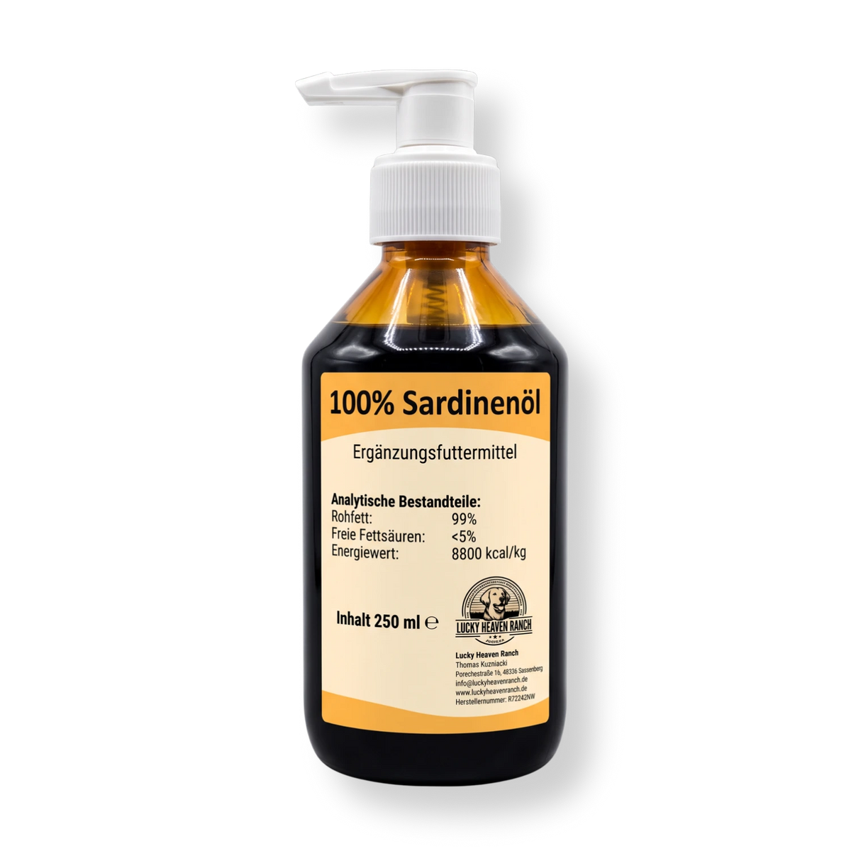 Sardinenöl als Nahrungsergänzungsmittel für Hunde von der Lucky Heaven Ranch