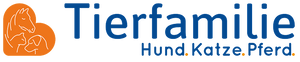Logo von Tierfamilie, Darstellung von Hund, Katze und Pferd in einem Herz. Für Tierliebhaber in Deutschland.