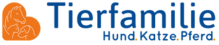 Logo von Tierfamilie, Darstellung von Hund, Katze und Pferd in einem Herz. Für Tierliebhaber in Deutschland.