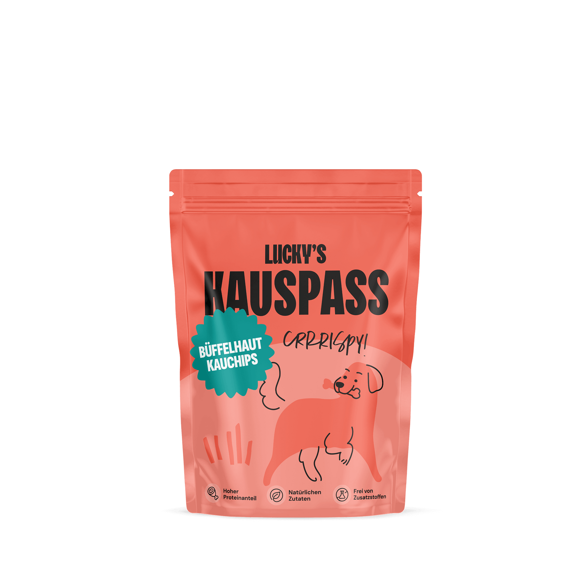 Büffel Kauchips in einer ansprechenden Verpackung für Hunde, die gesunde Kausnacks bieten.