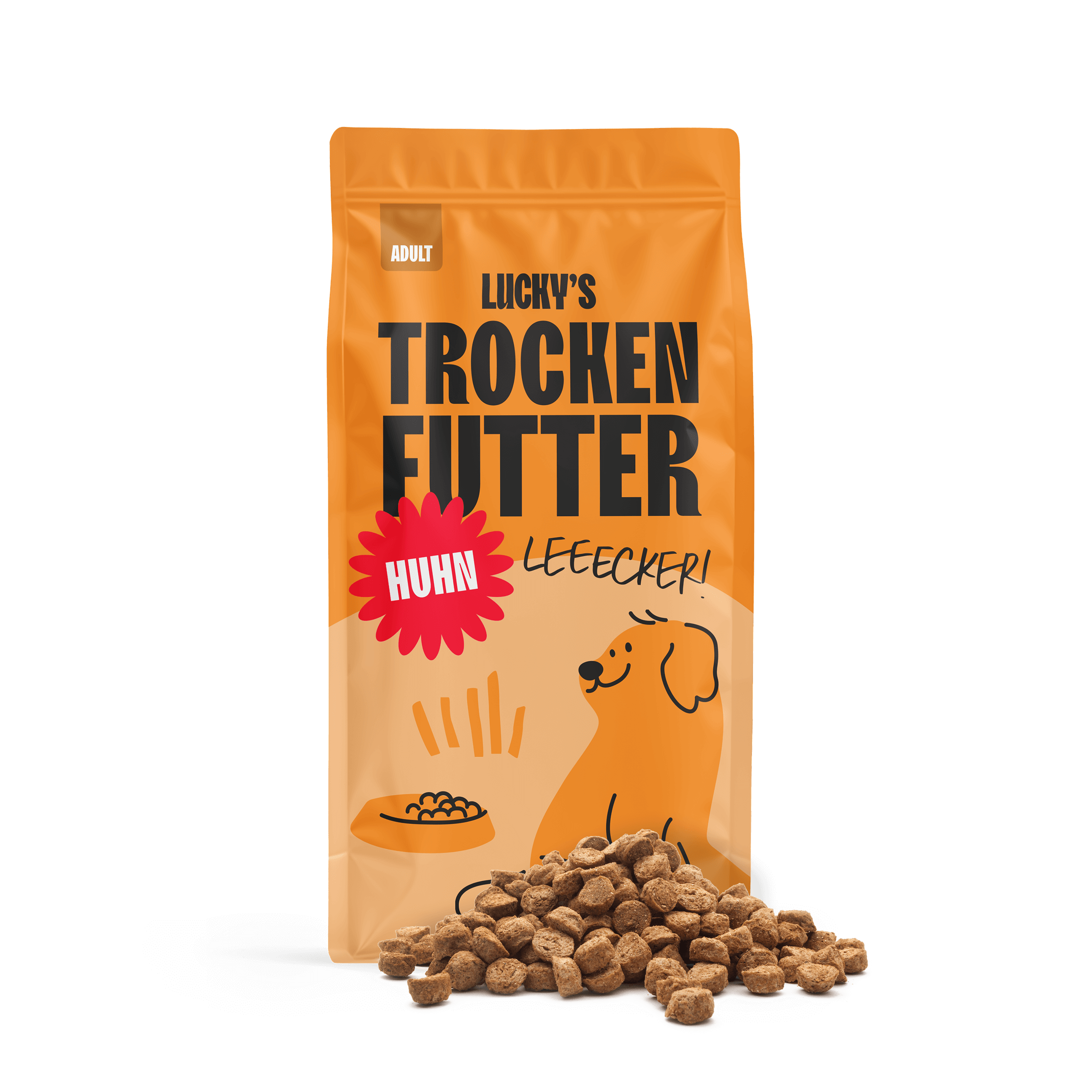 Freilandhuhn mit Ingwer, Granatapfel, Grünkohl, Artischocke & Heidelbeere in einer Packung für Hunde.