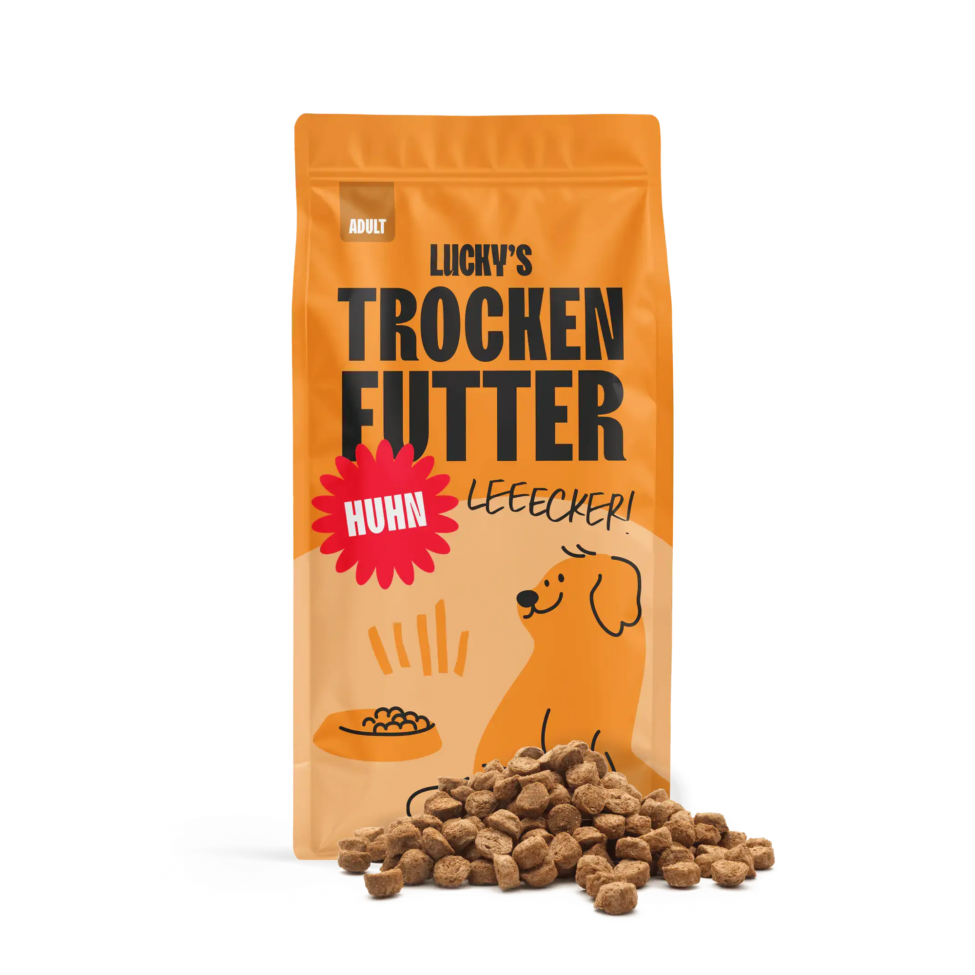 Freilandhuhn mit Ingwer, Granatapfel, Grünkohl, Artischocke & Heidelbeere in einer Packung für Hunde.