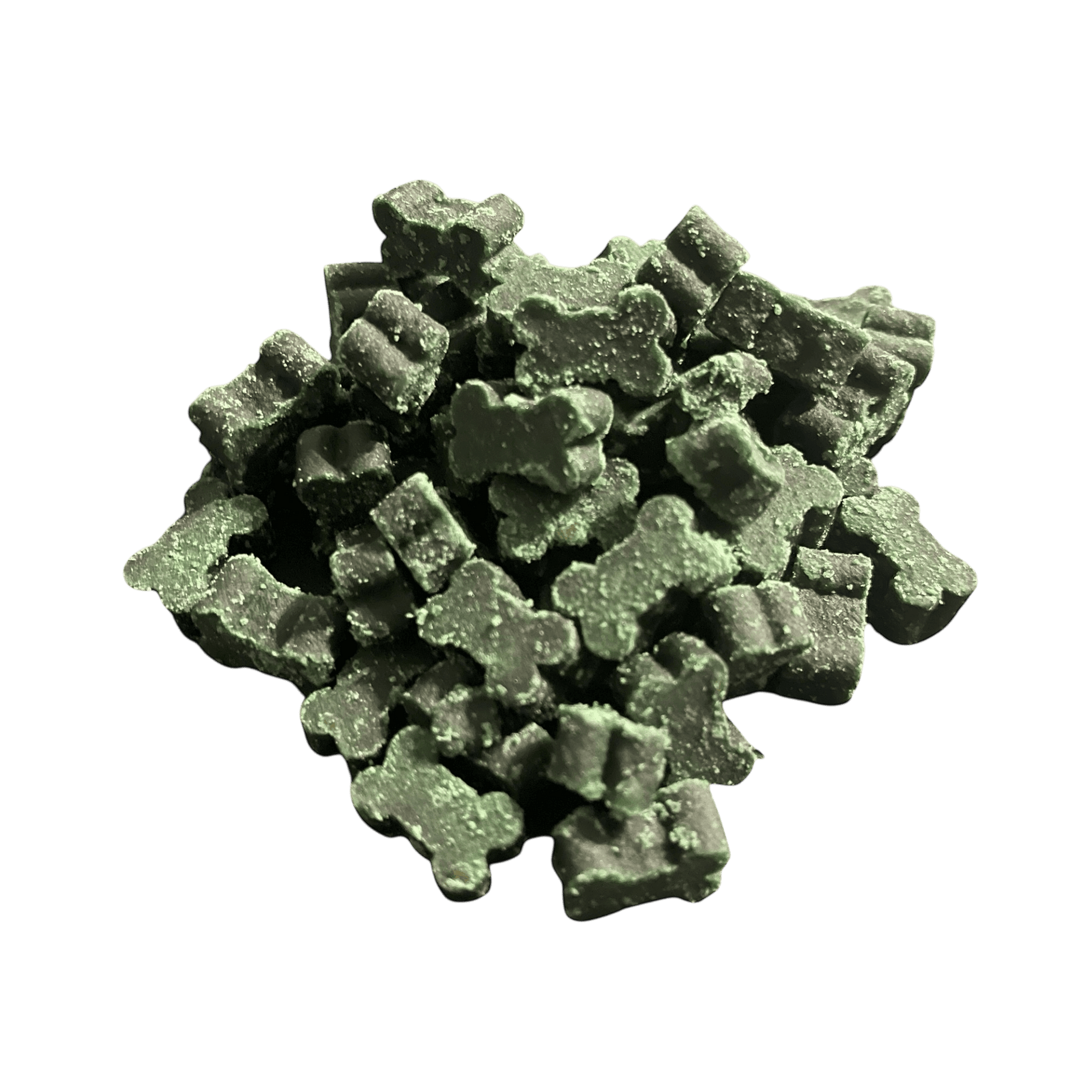 Gemüse-Kartoffelsofties – Leckerli für Hunde in Form von kleinen, grünen Knochen.
