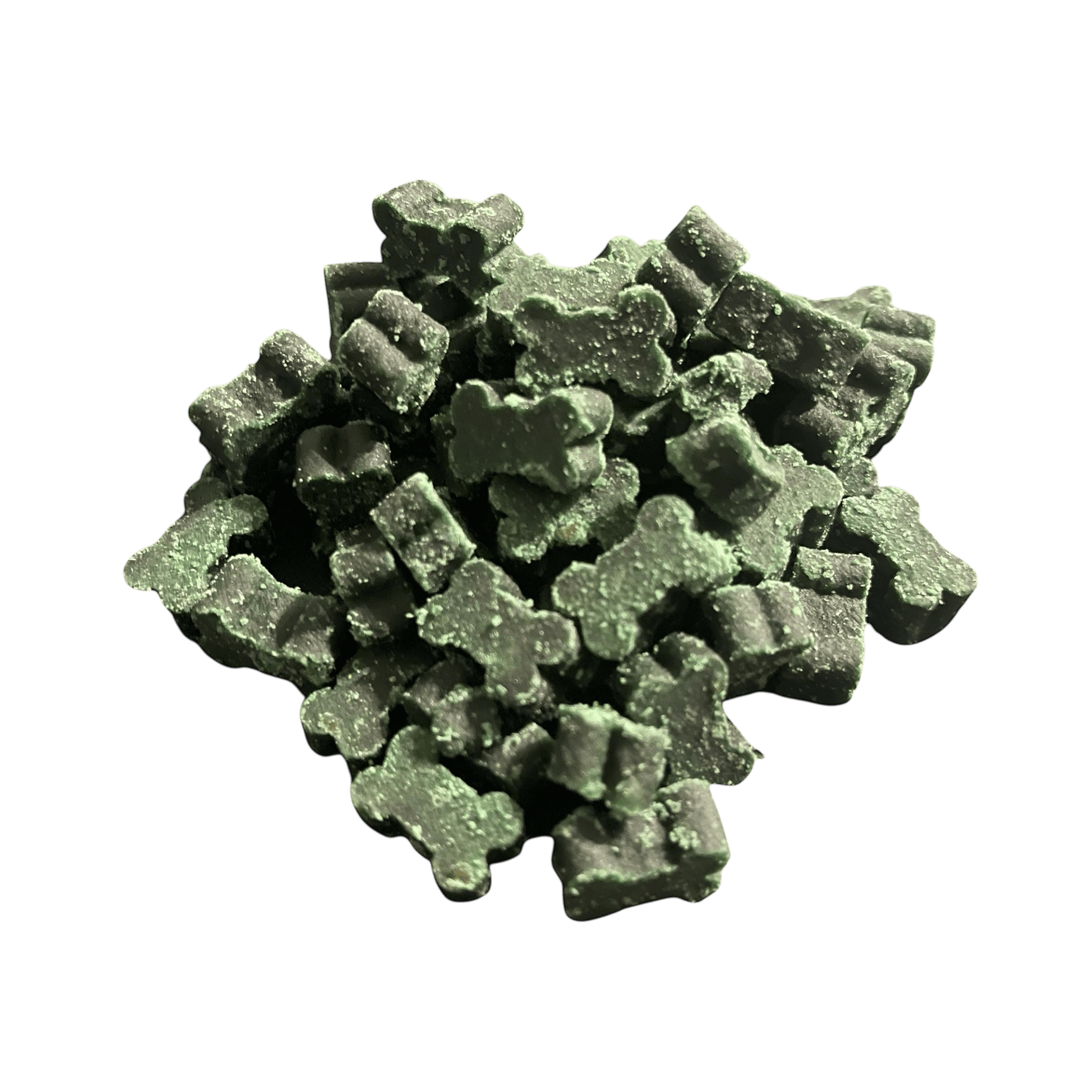 Gemüse-Kartoffelsofties – Leckerli für Hunde in Form von kleinen, grünen Knochen.