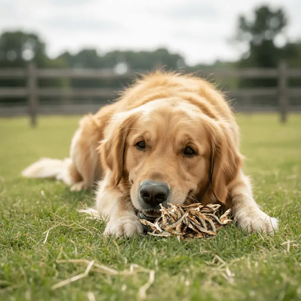 Sprotten im maul eines Hundes