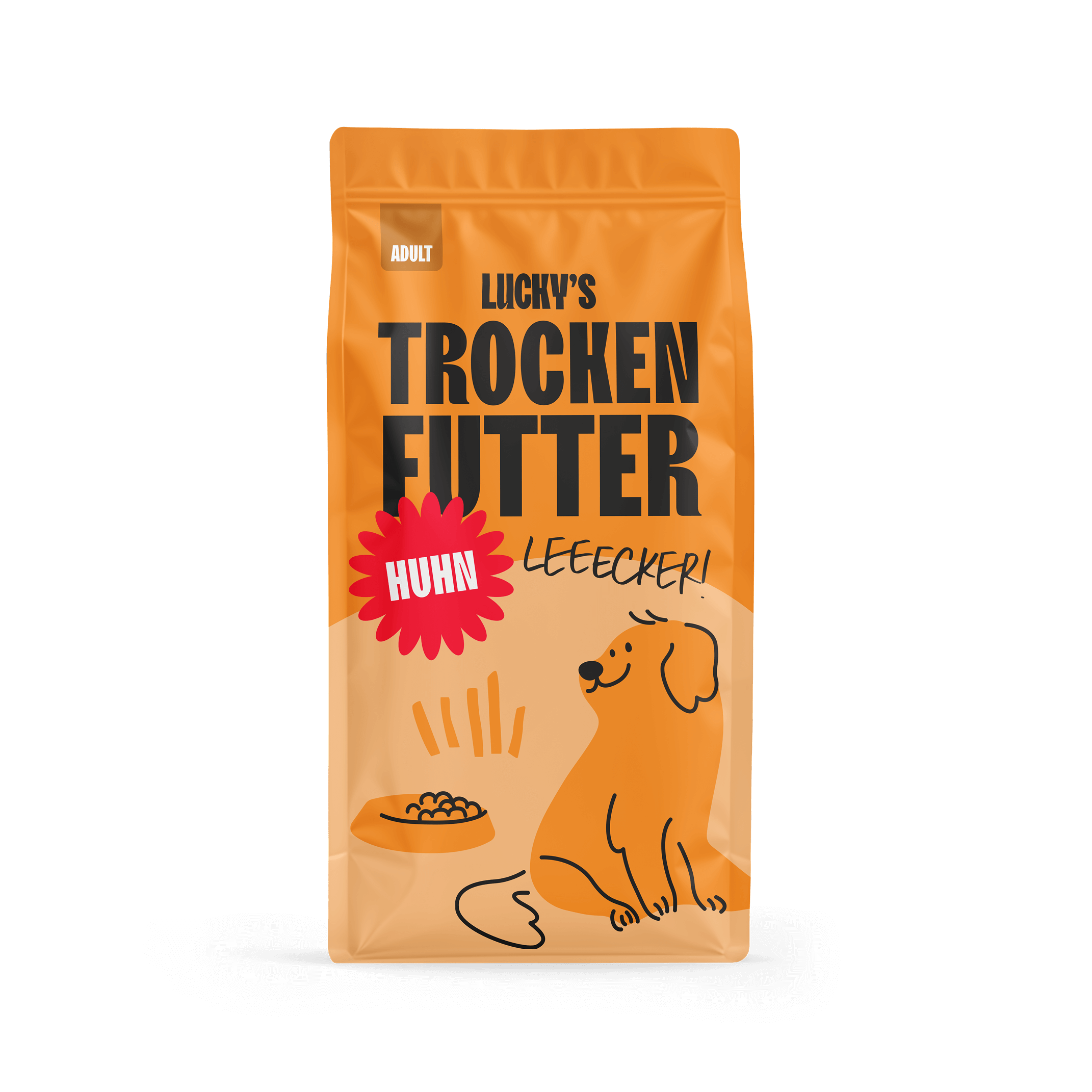 Huhn mit Süßkartoffel und Kräuter – Trockenfutter für Hunde in attraktiver Verpackung.