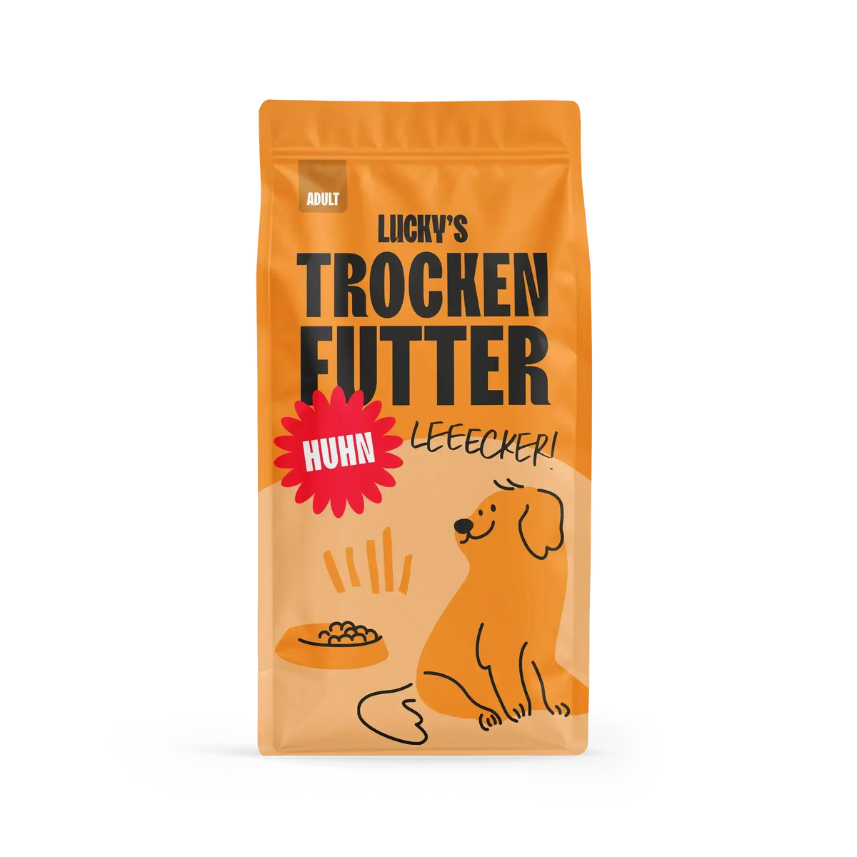 Huhn mit Süßkartoffel und Kräuter – Trockenfutter für Hunde in attraktiver Verpackung.