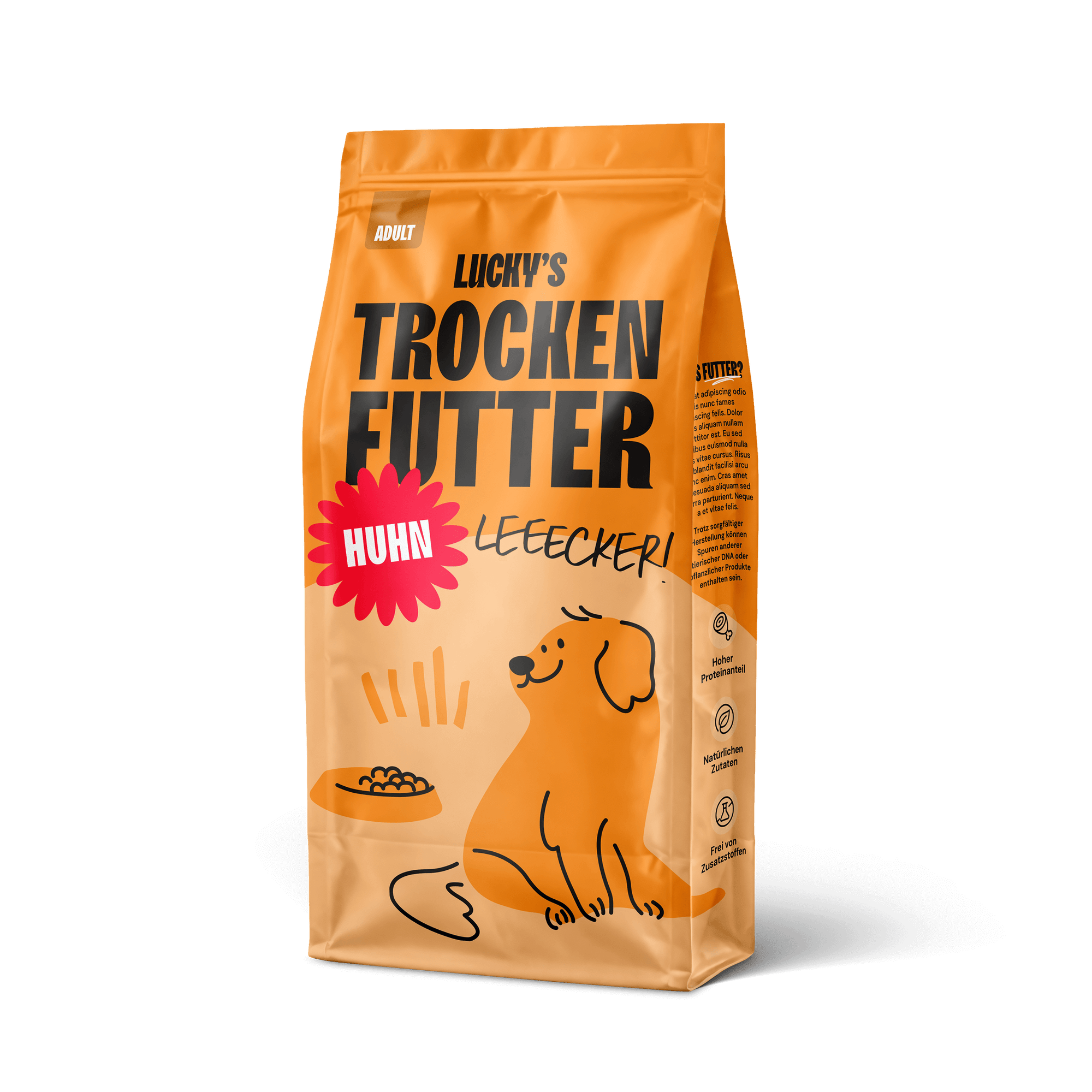 Huhn mit Süßkartoffel und Kräuter – Trockenfutter für Hunde in einer attraktiven Verpackung für eine gesunde Mahlzeit.