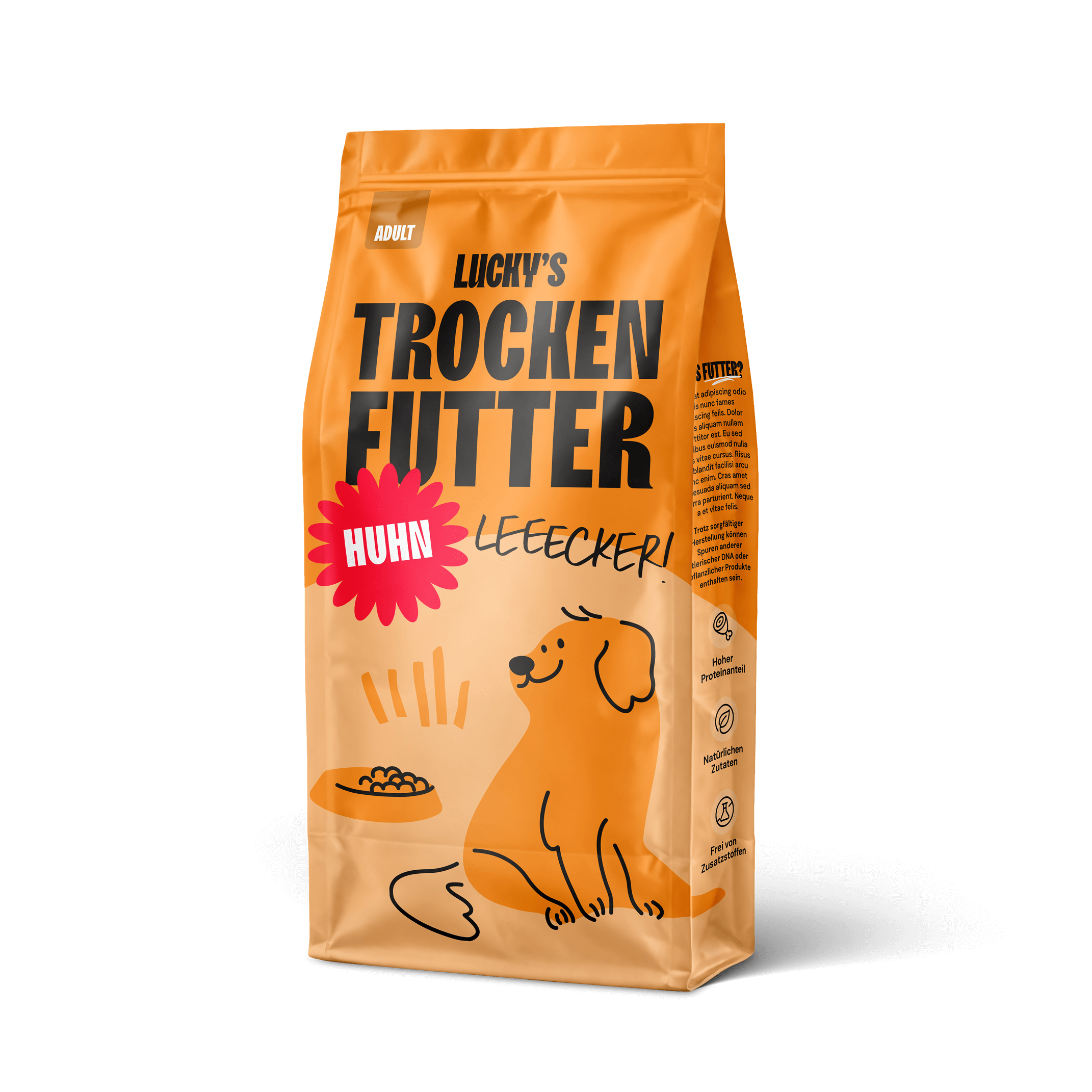 Huhn mit Süßkartoffel und Kräuter – Trockenfutter für Hunde in einer attraktiven Verpackung für eine gesunde Mahlzeit.