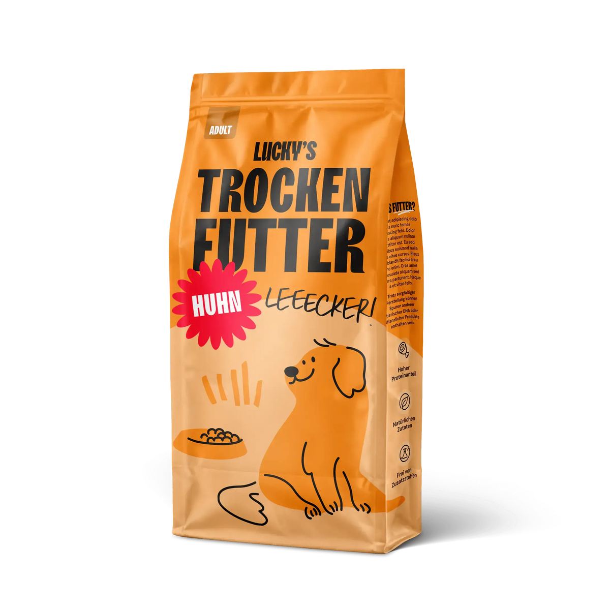 Huhn mit Süßkartoffel und Kräuter – Trockenfutter für Hunde in einer attraktiven Verpackung für eine gesunde Mahlzeit.