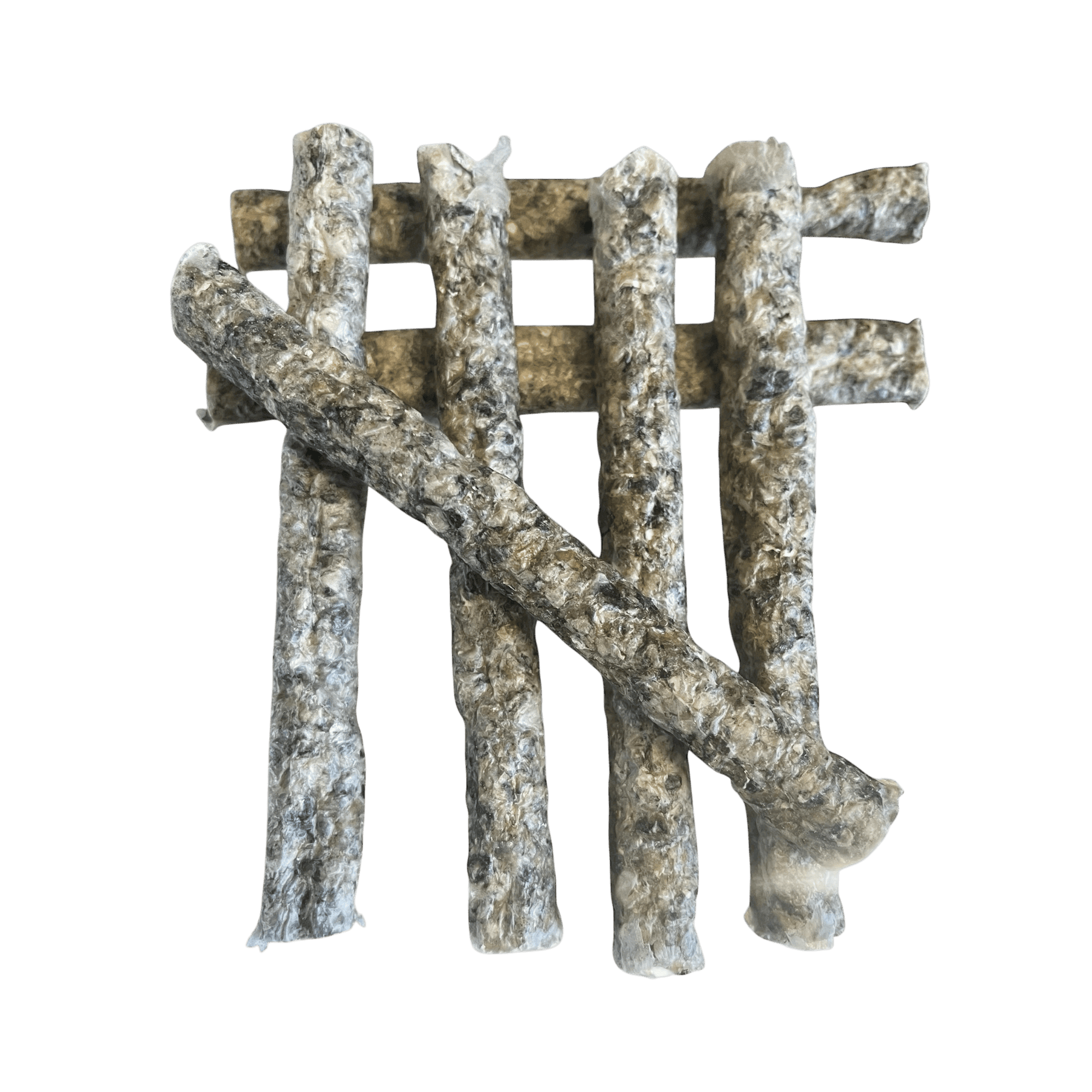 Kabeljauhautrolle – Kauartikel für Hunde auf einem Holzuntergrund, ideal für gesunde Zahnpflege.