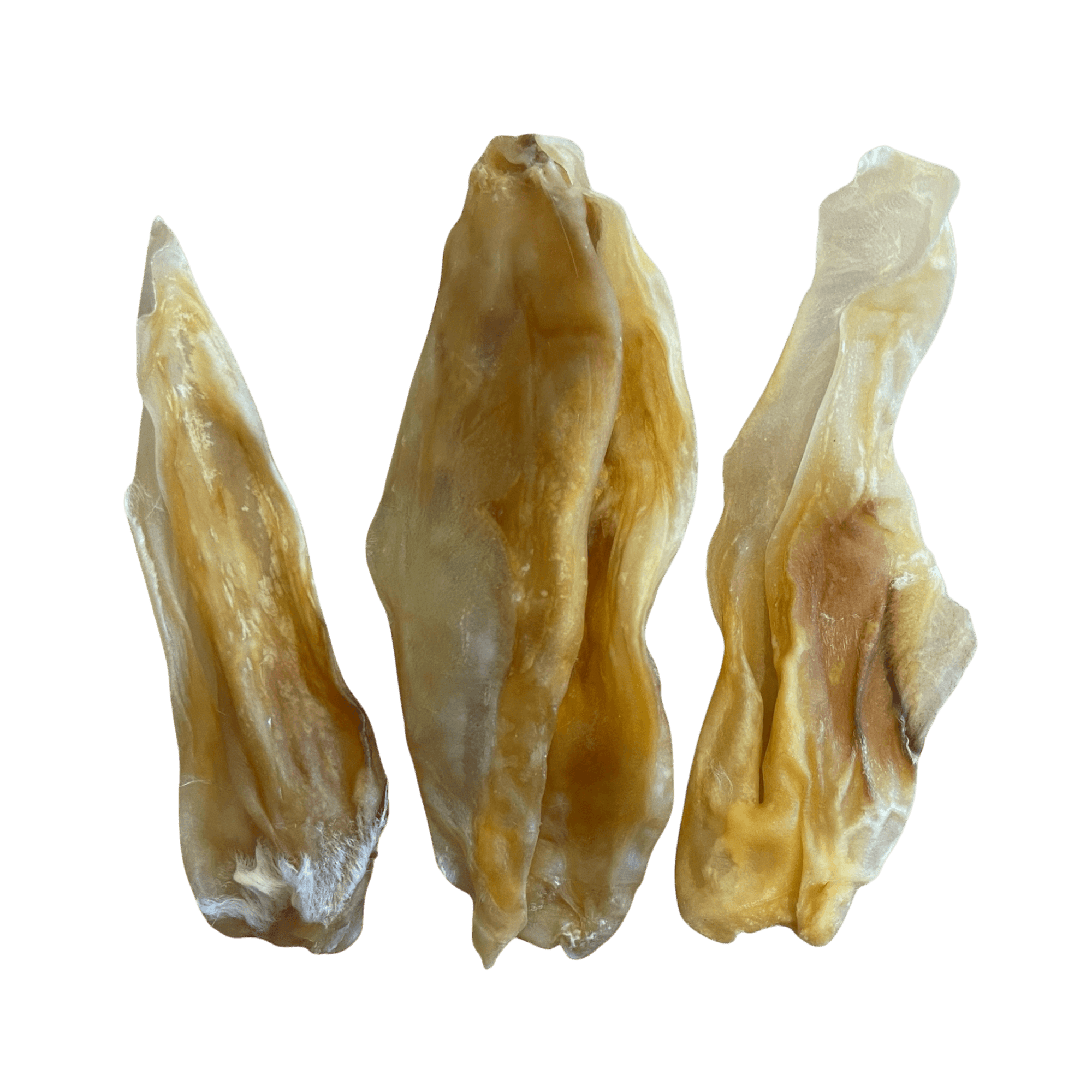 Kaninchenohren (klein) – Kauartikel für Hunde, drei getrocknete Kaninchenohren ohne Fell für kleine Hunde.