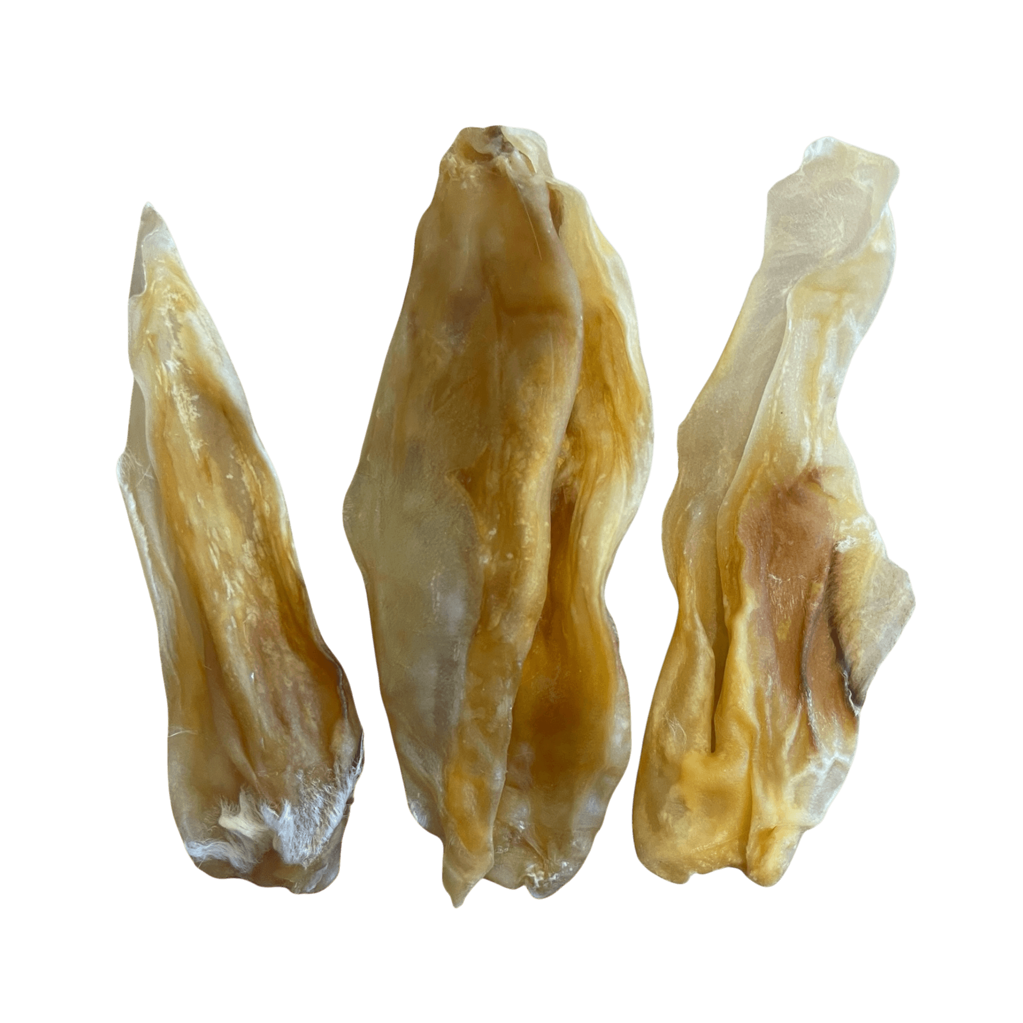 Kaninchenohren (klein) – Kauartikel für Hunde, drei getrocknete Kaninchenohren ohne Fell für kleine Hunde.