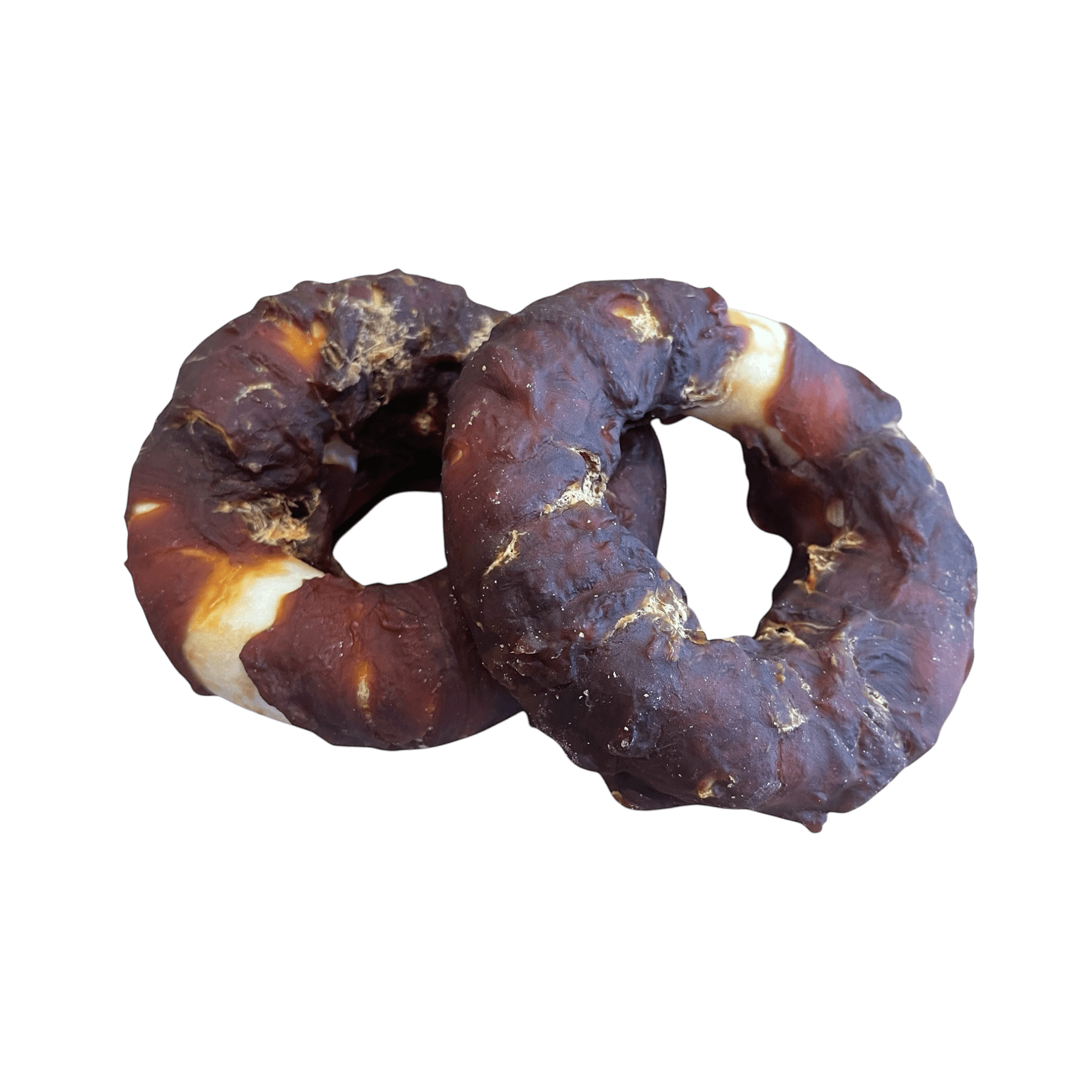 Kauringe mit Entenbrust – getrocknete Rinderhaut mit Entenbruststreifen für Hunde-Snack.