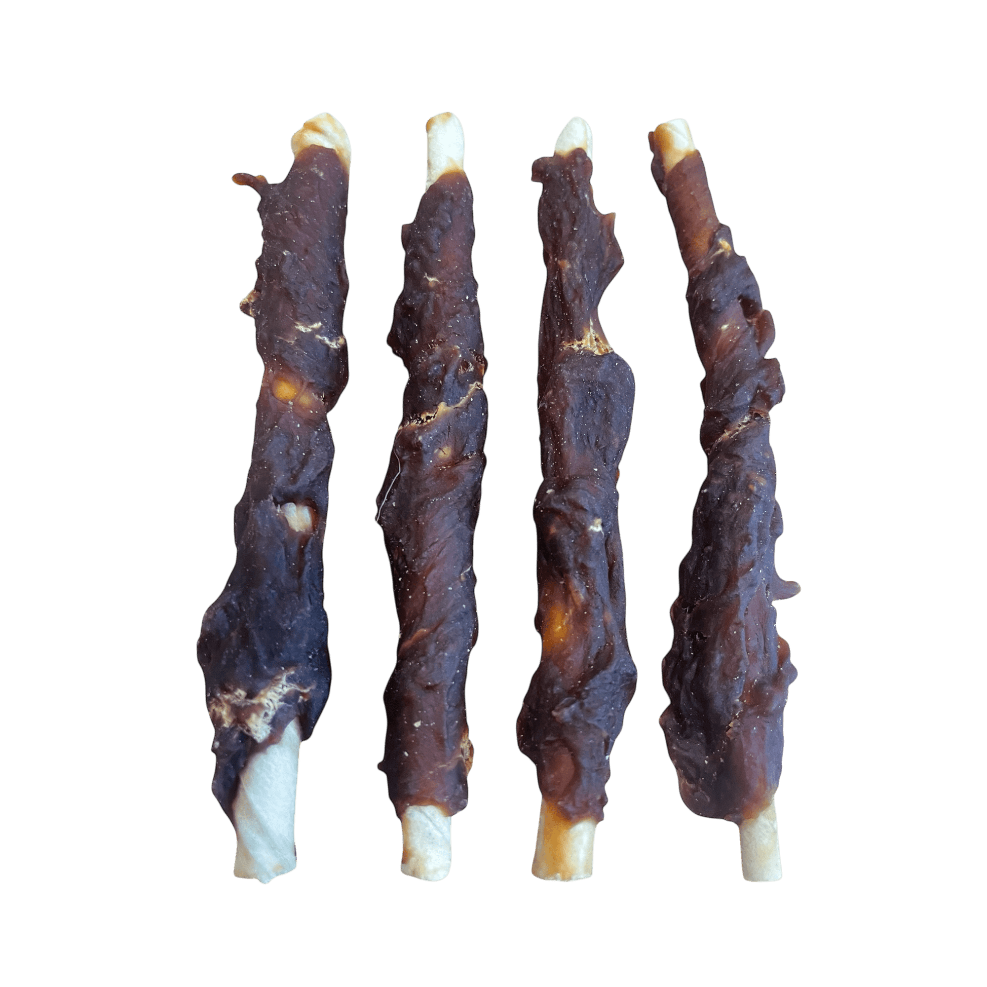 Kaurolle mit Entenbrust – Kauartikel für Hunde, getrocknete Rinderkaurolle mit Entenbruststreifen im Bild.