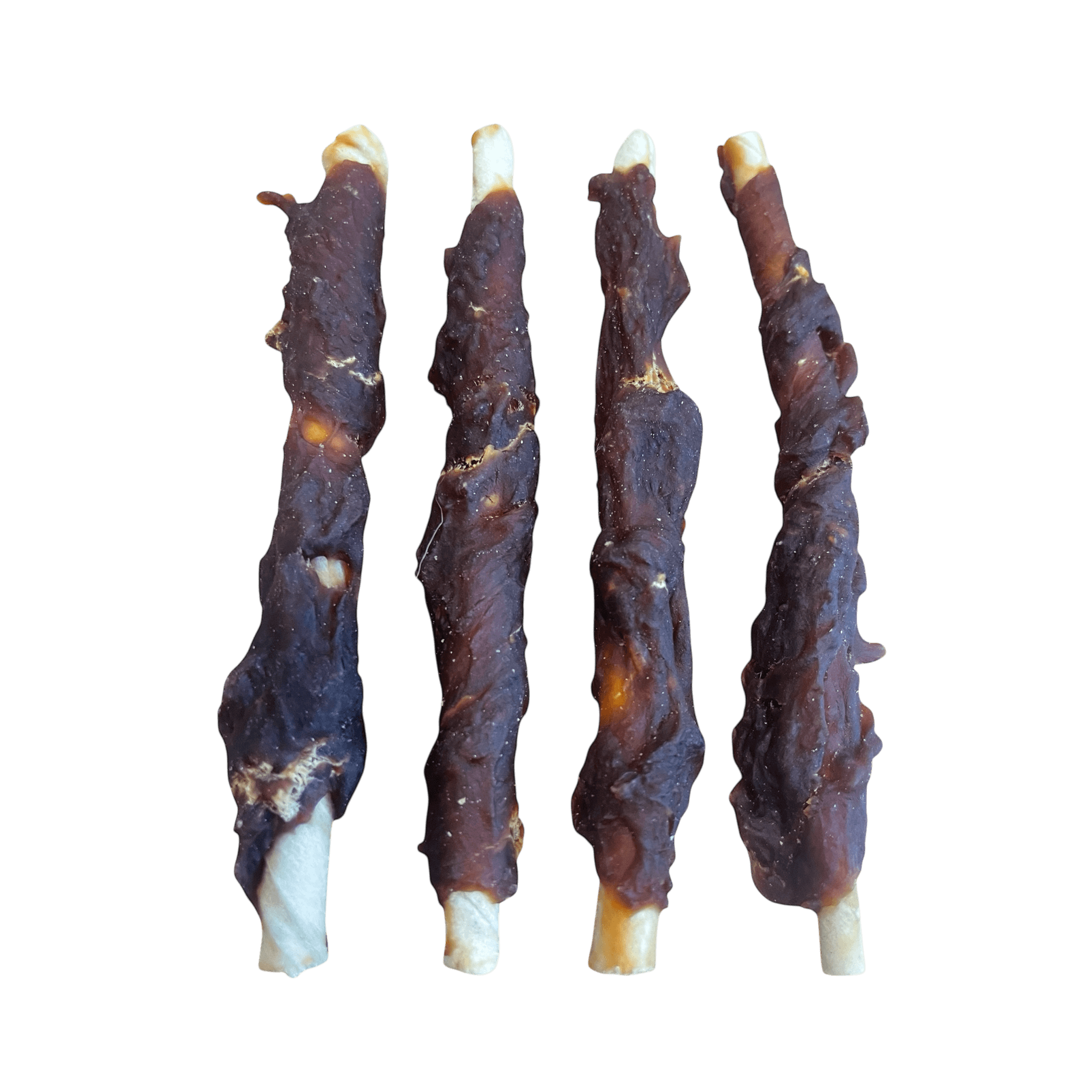 Kaurolle mit Entenbrust – Kauartikel für Hunde, getrocknete Rinderkaurolle mit Entenbruststreifen im Bild.