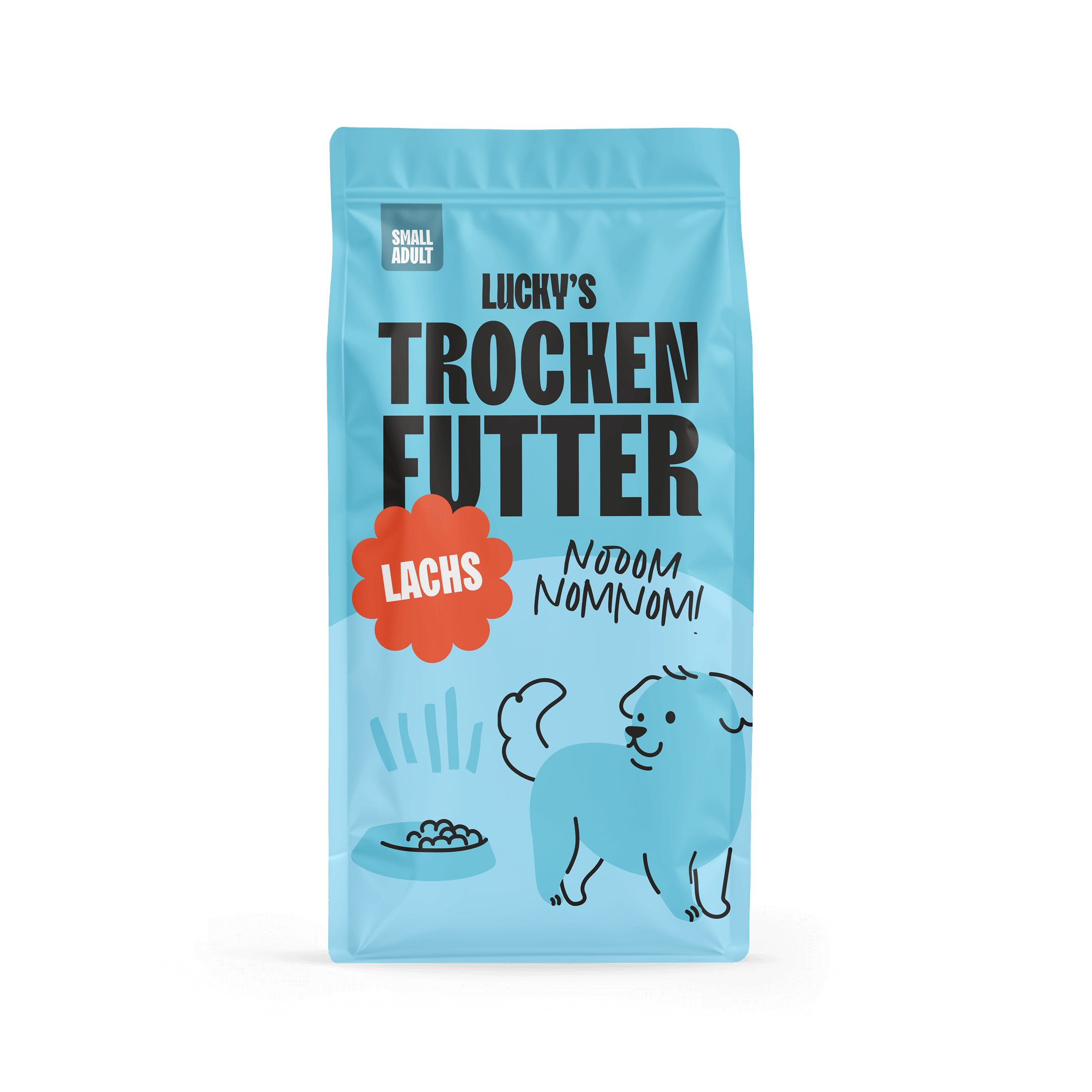 Lachs mit Forelle und Süßkartoffel - Trockenfutter für kleine Rassen in einer attraktiven Verpackung.