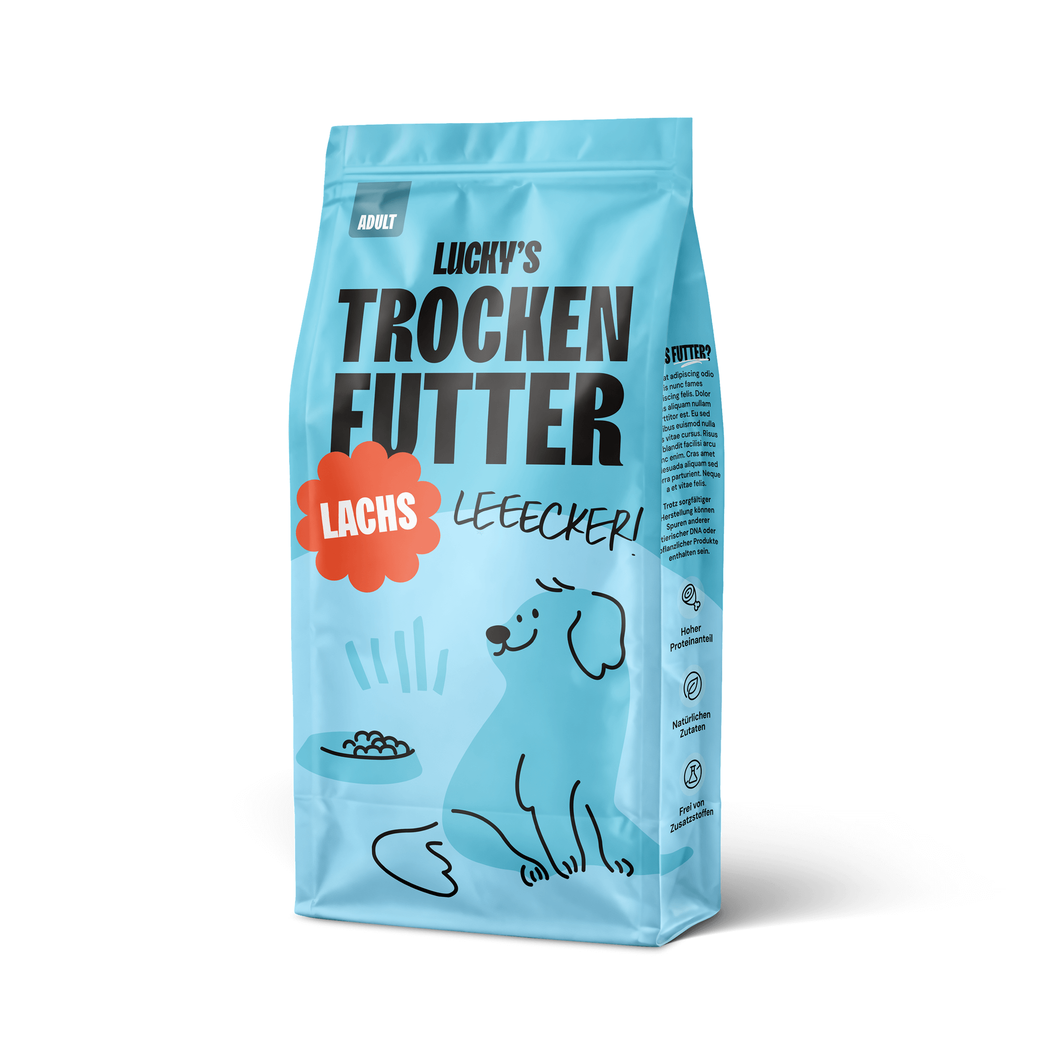 Lachs mit Forelle, Süßkartoffel und Spargel Premium-Hundefutter für Hunde.