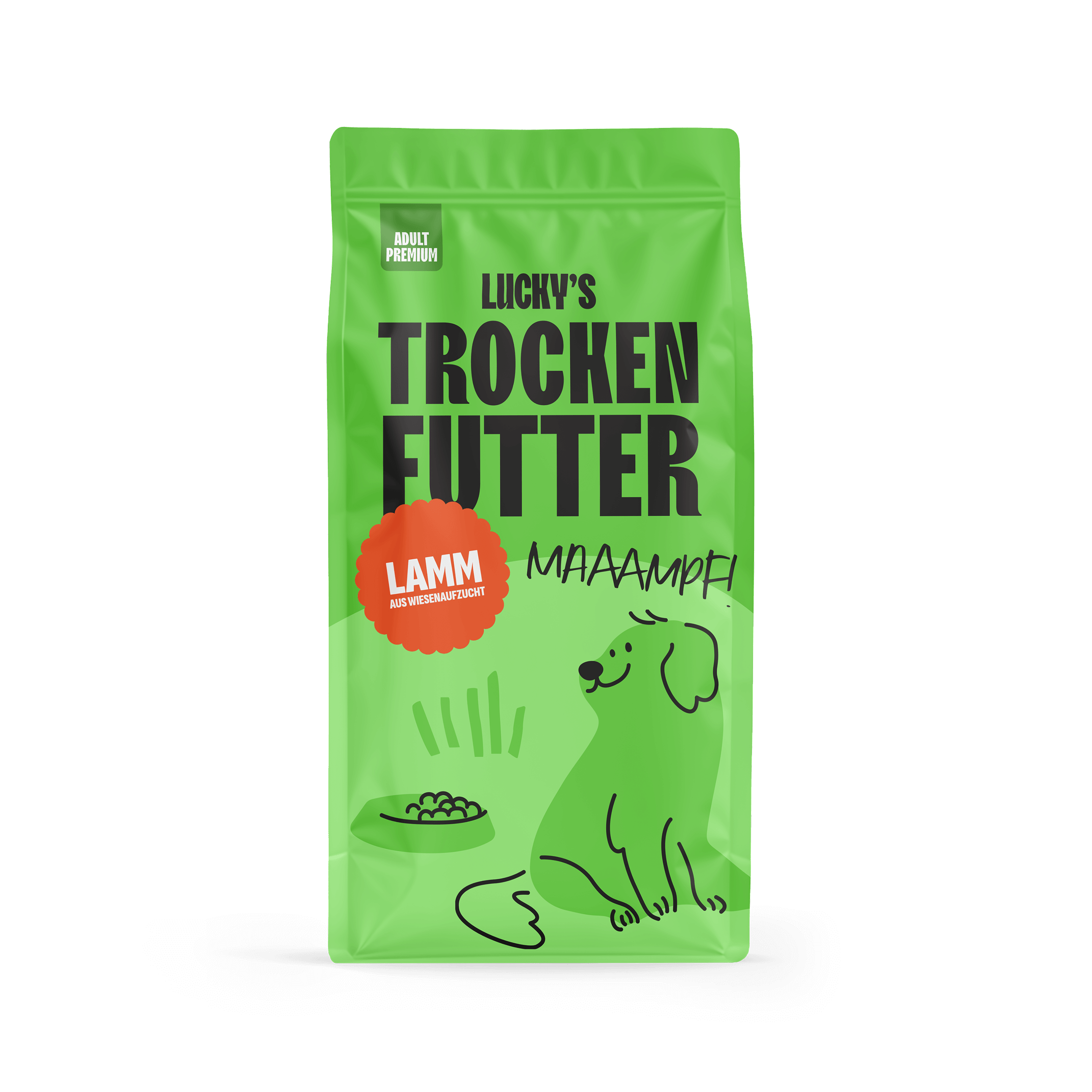 Lamm aus Wiesenaufzucht mit Minze, Granatapfel, Maulbeere, Brokkoli und Fenchel - Trockenfutter für Hunde.