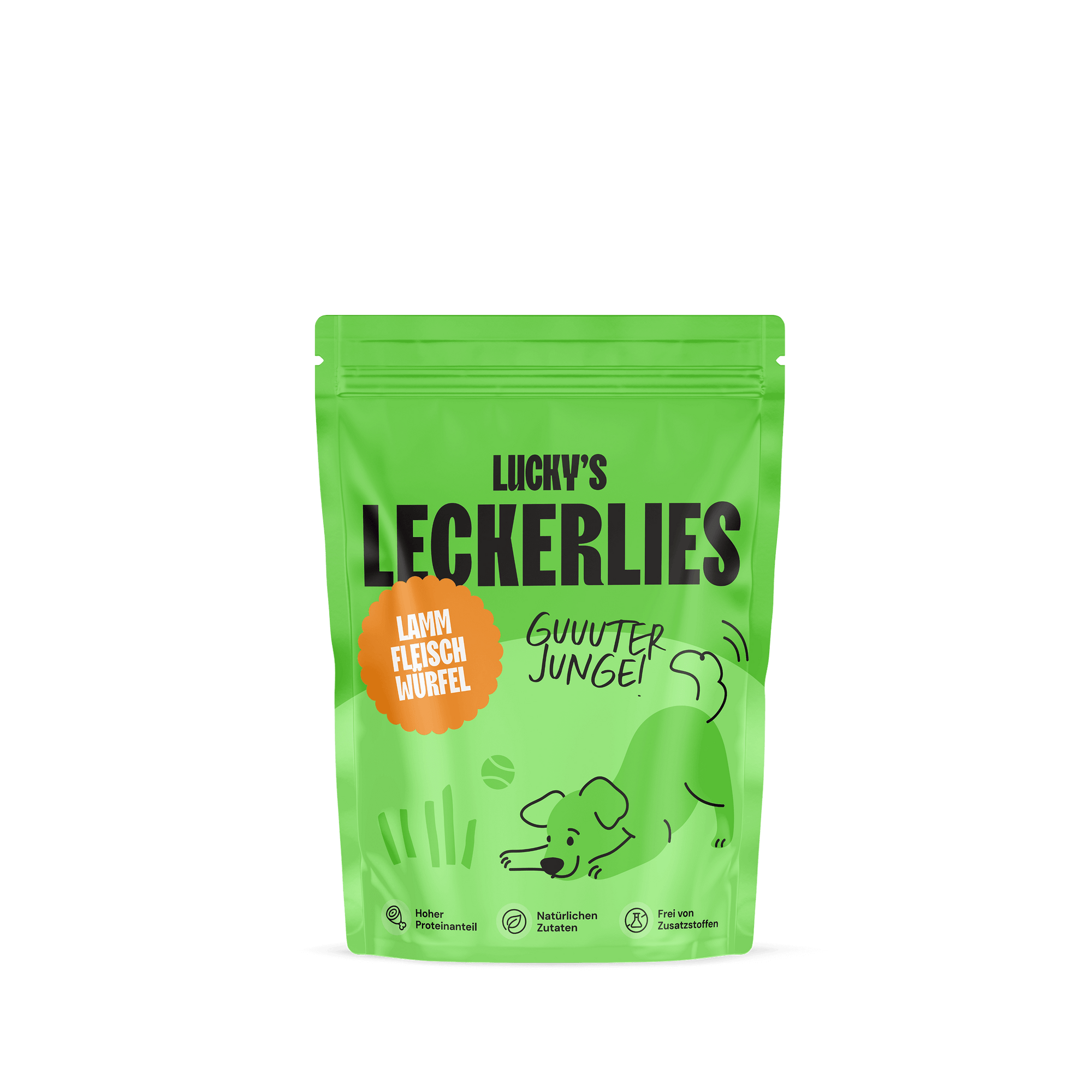 Lammfleischwürfel – Leckerli für Hunde in einer grünen Verpackung von Licky's.