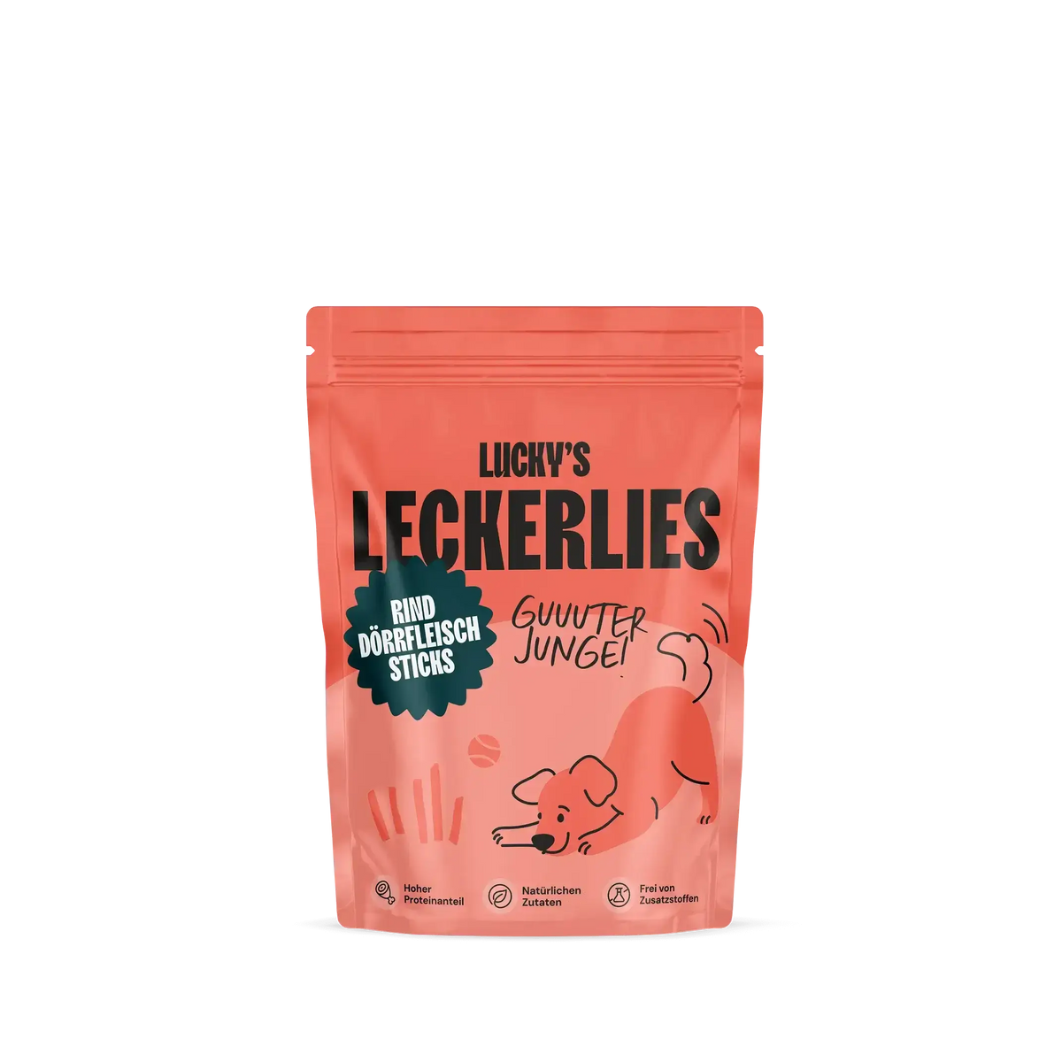 Rinderdörrfleischsticks – Leckerli für Hunde in einer attraktiven Verpackung für Hundesnacks.